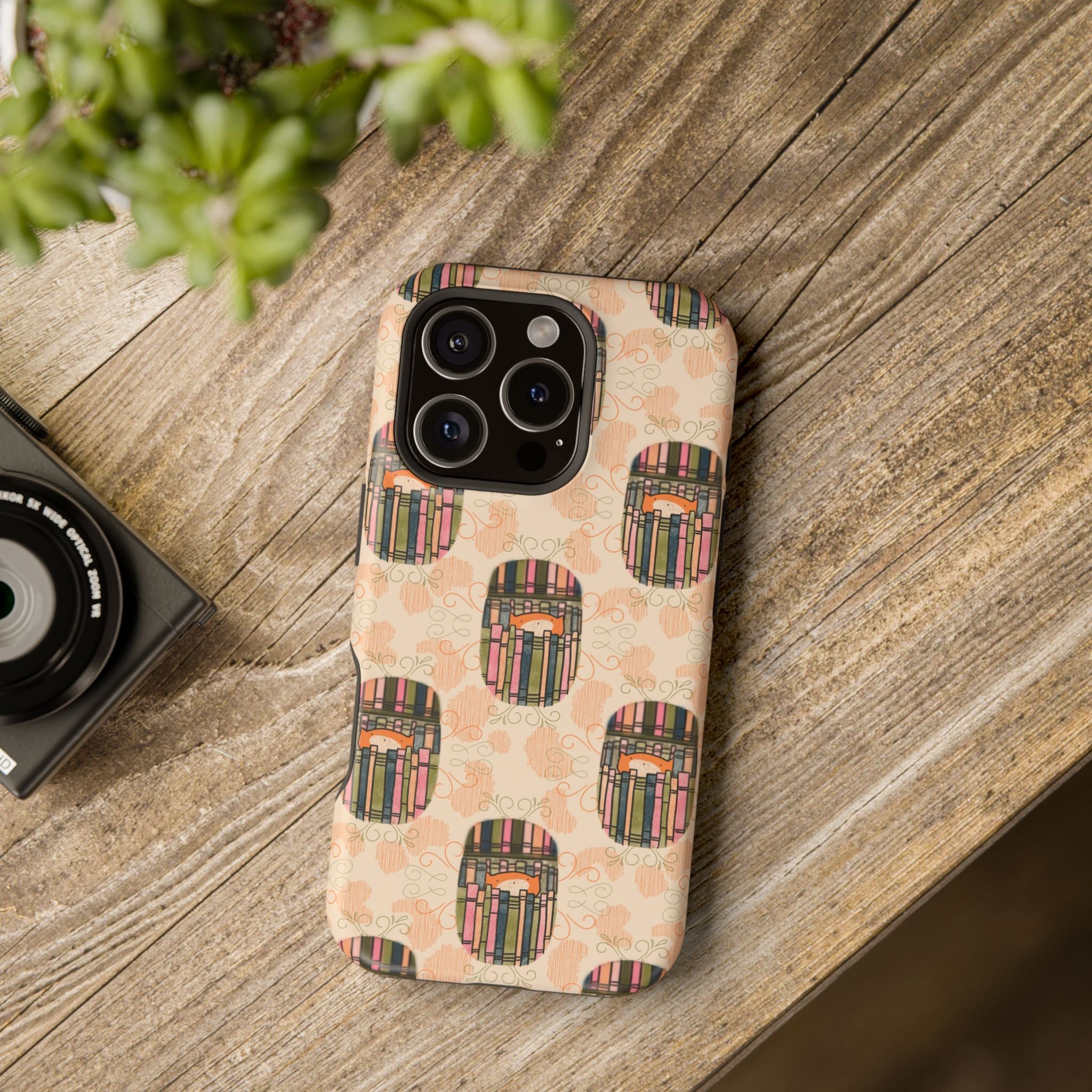 Phone Case Library Cat Pattern Magnetic Impact Resistant Case