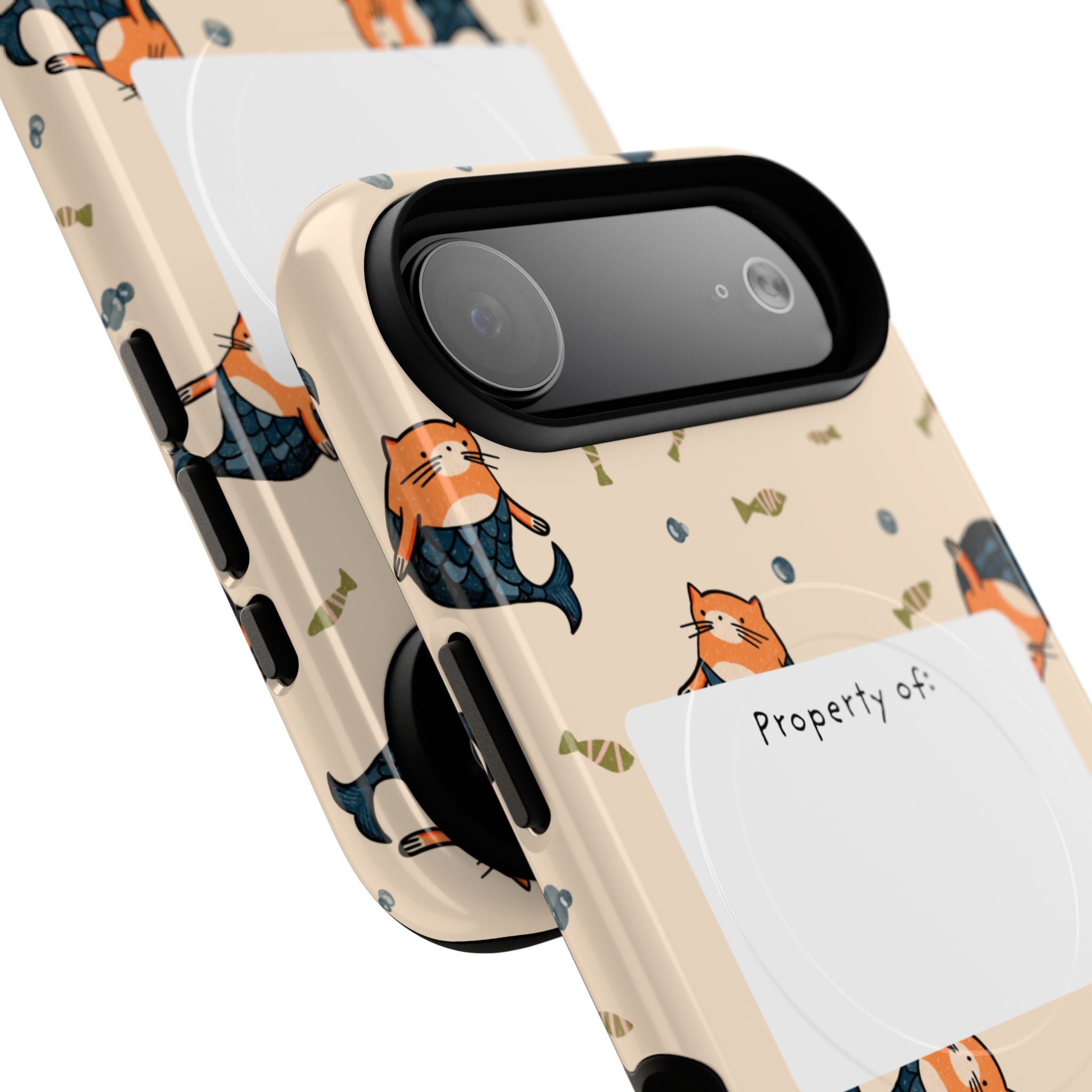 Mag Safe Cat Mermaid Pattern Tough Magnetic Phone Case "Property of" Label