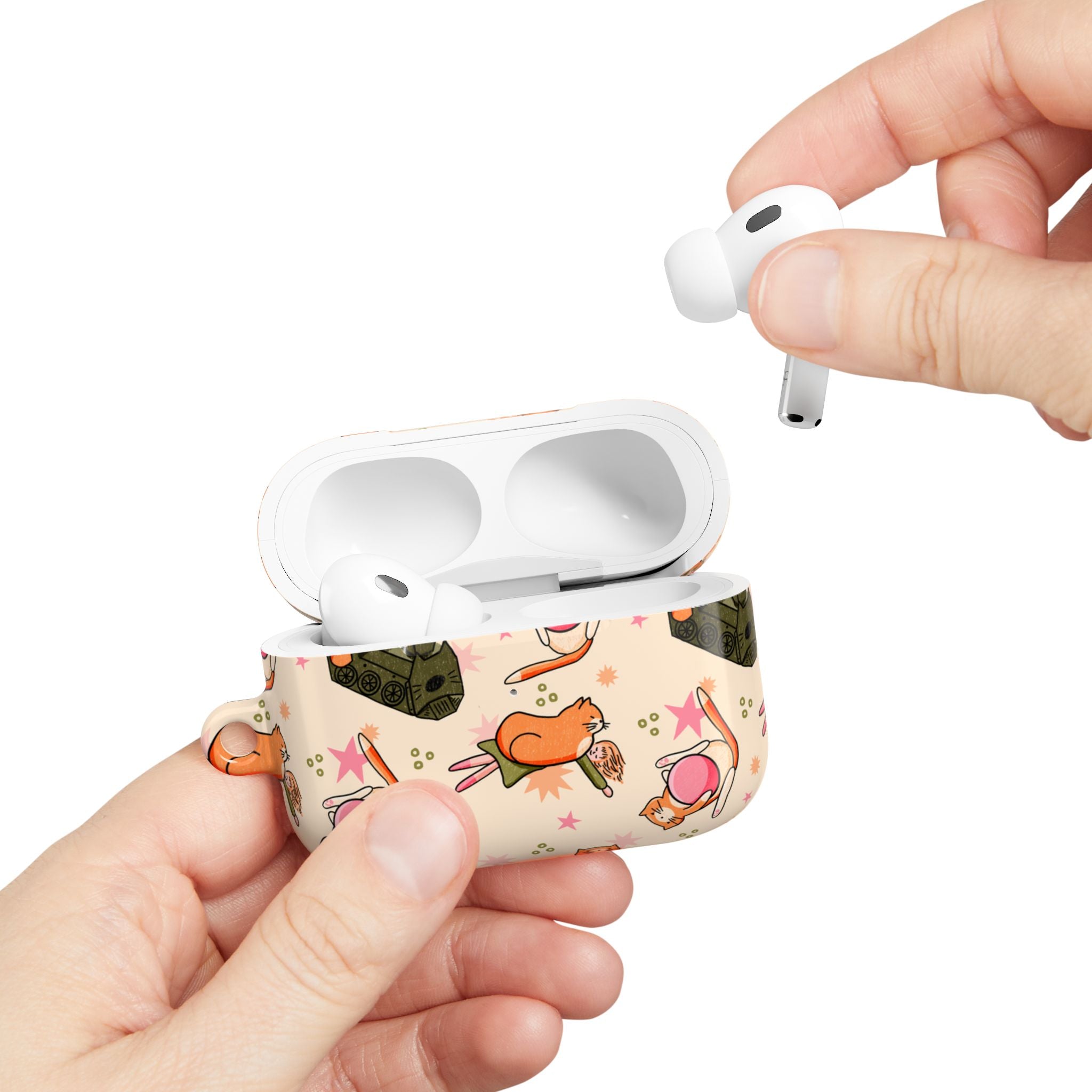 Cute Cat Pattern AirPod Case — Kawaii Orange Kitty Tech Cover