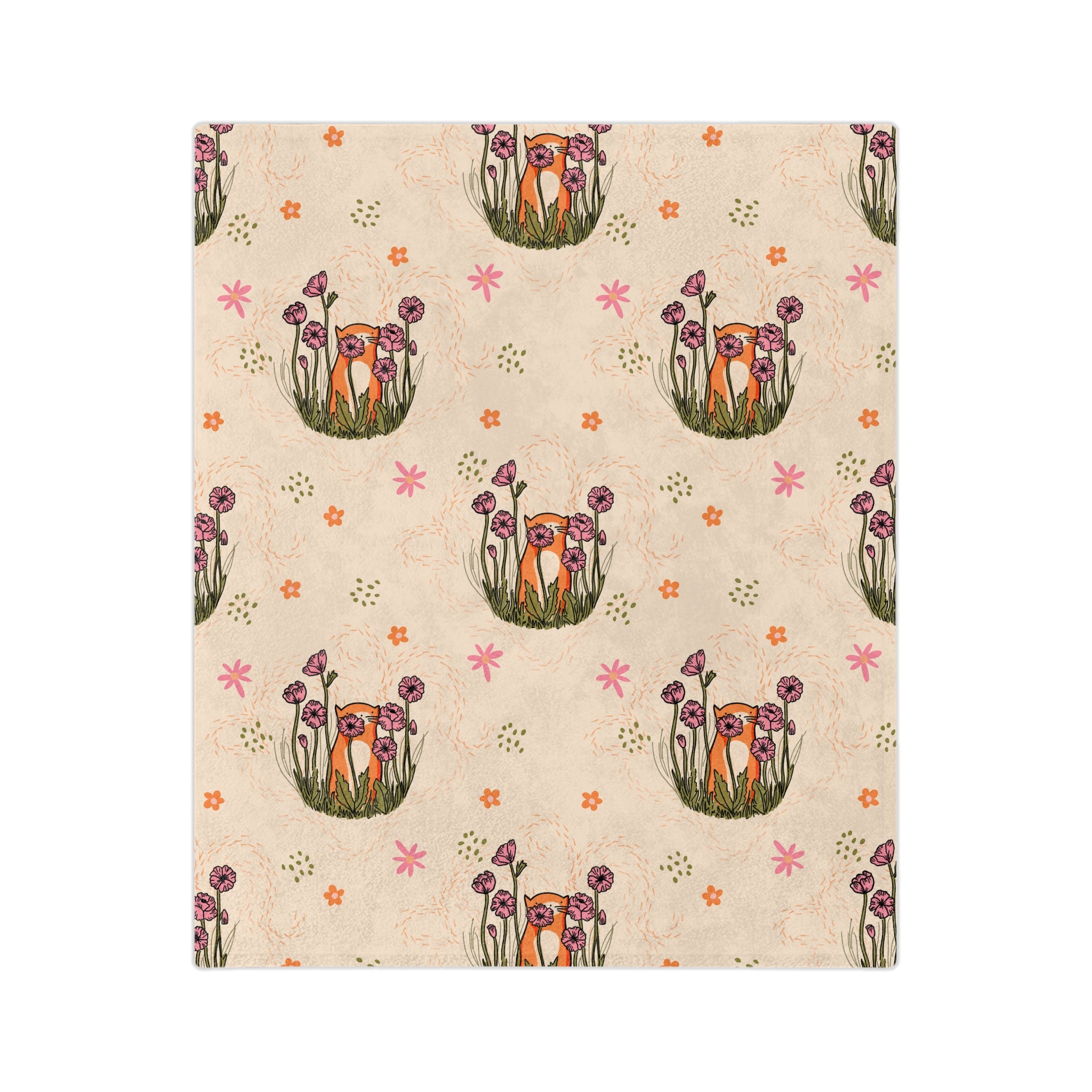 Floral Cat Microfiber Blanket — Soft Velveteen Animal Print Throw for Nursery & Cozy Home