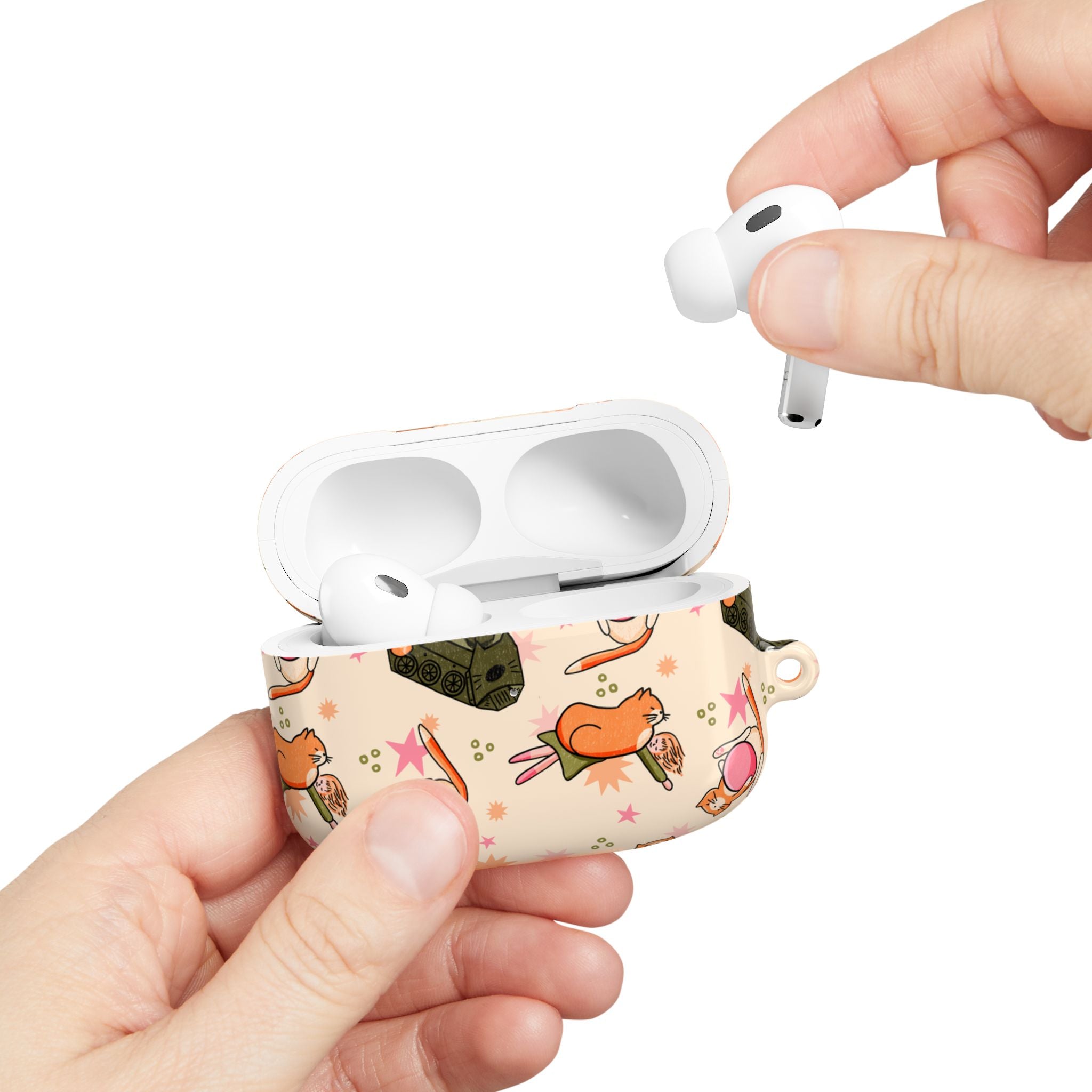 Cute Cat Pattern AirPod Case — Kawaii Orange Kitty Tech Cover