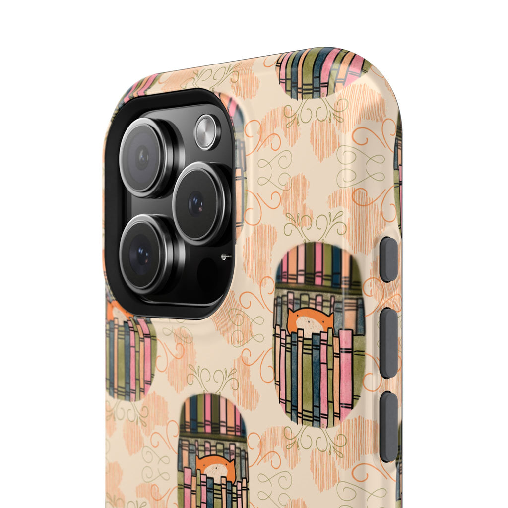Phone Case Library Cat Pattern Magnetic Impact Resistant Case