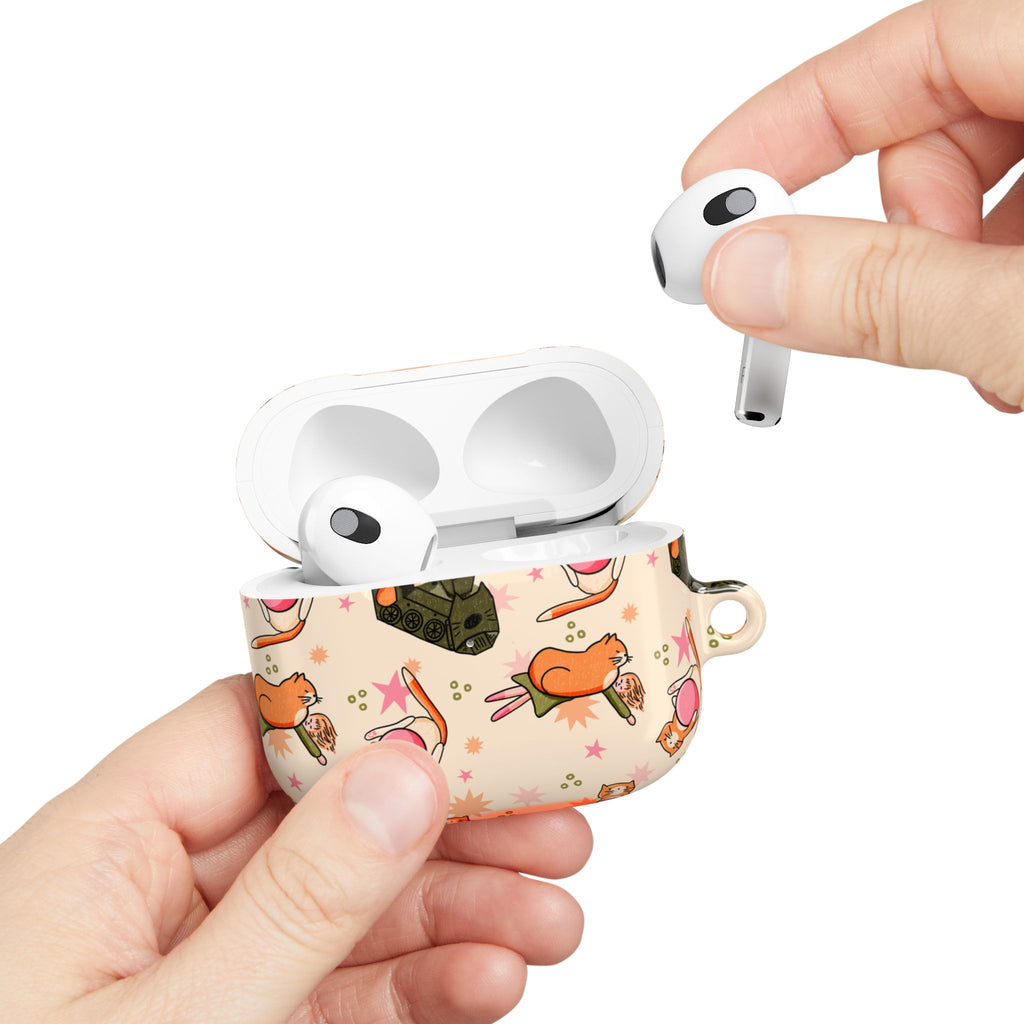 Cute Cat Pattern AirPod Case — Kawaii Orange Kitty Tech Cover