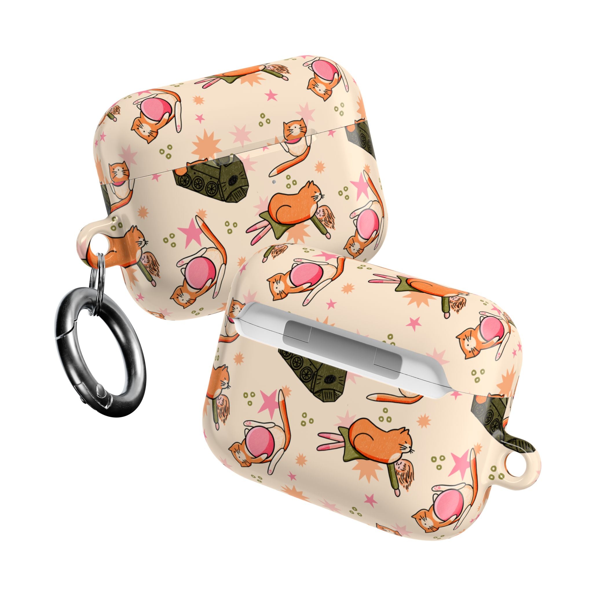 Cute Cat Pattern AirPod Case — Kawaii Orange Kitty Tech Cover
