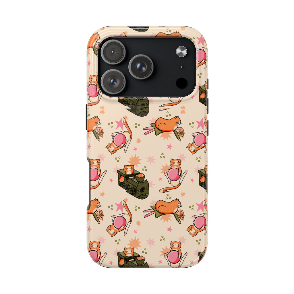 Simba Cat Phone Case with Toys, Cute Orange Cat Case, Playful Cat Lover Gift, Kawaii Cat Design, iPhone Samsung Case