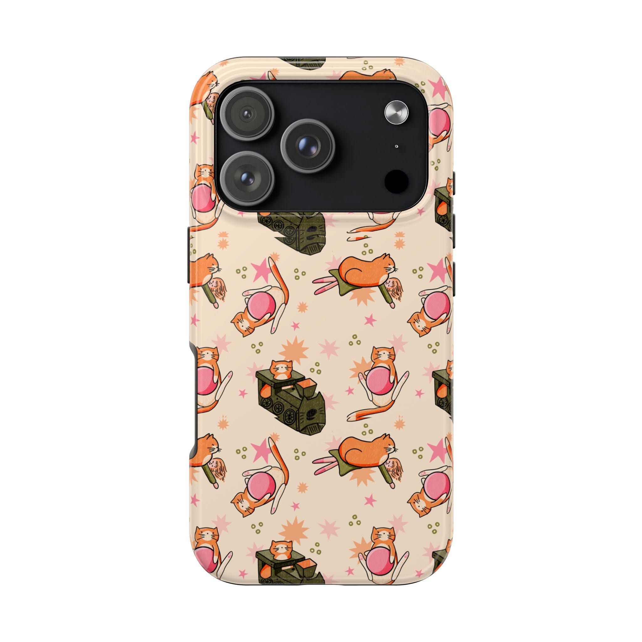 Simba Cat Phone Case with Toys, Cute Orange Cat Case, Playful Cat Lover Gift, Kawaii Cat Design, iPhone Samsung Case