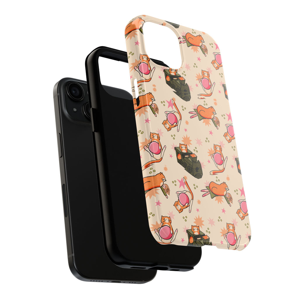 Simba Cat Phone Case with Toys, Cute Orange Cat Case, Playful Cat Lover Gift, Kawaii Cat Design, iPhone Samsung Case