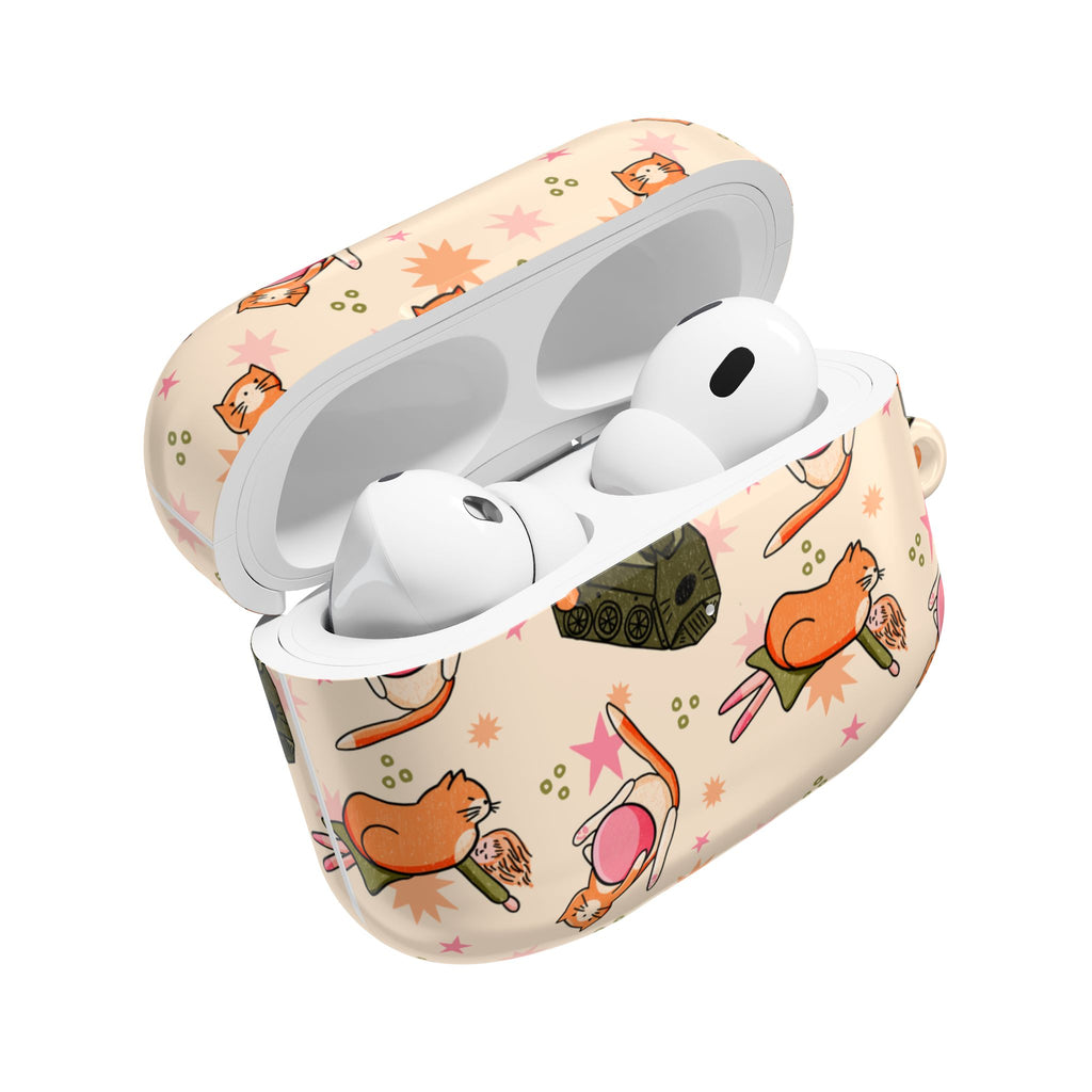 Cute Cat Pattern AirPod Case — Kawaii Orange Kitty Tech Cover