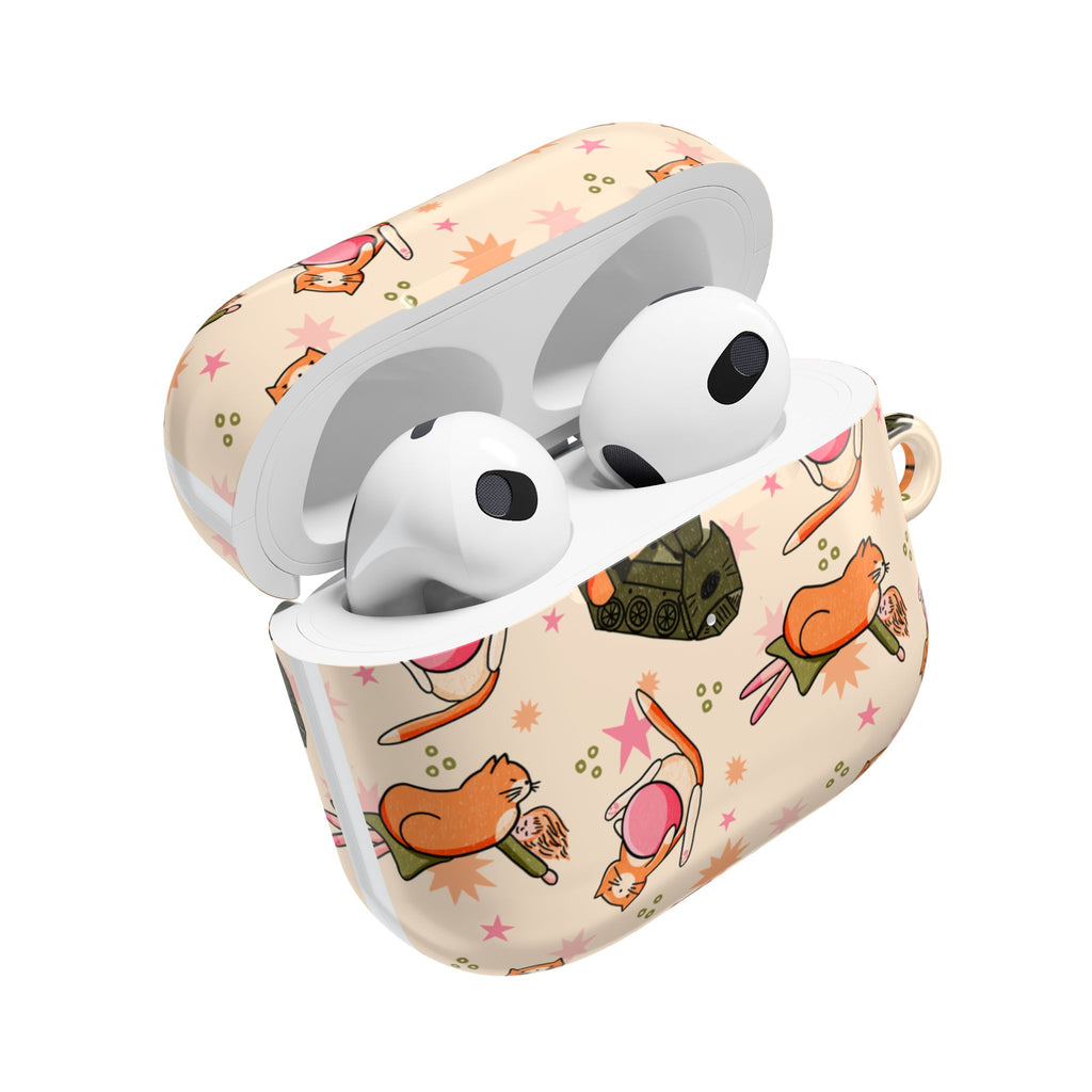 Cute Cat Pattern AirPod Case — Kawaii Orange Kitty Tech Cover