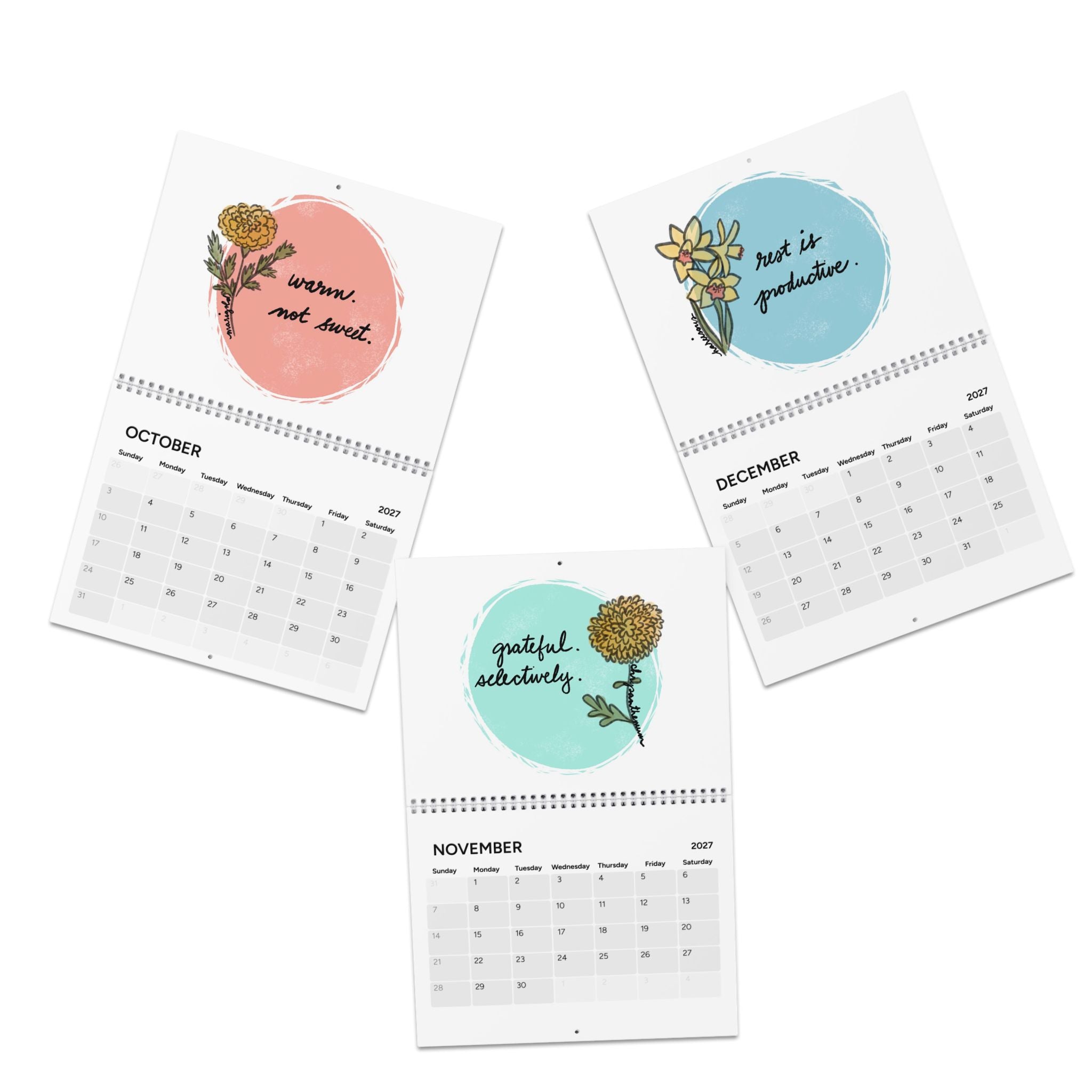 Starting Fresh Floral Calendar 2027 Wall Calendar | Monthly Planner, Birth Month Flowers
