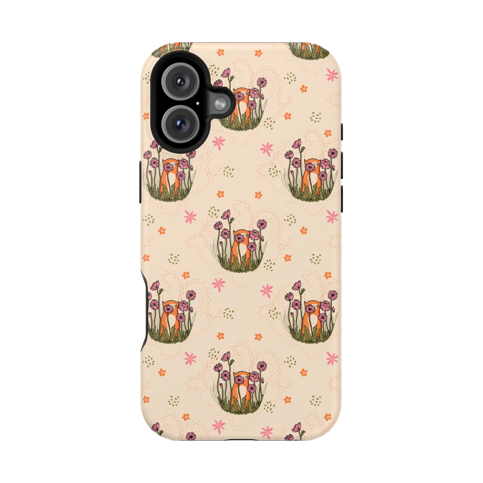 Floral Cat Pattern Magnetic Impact-Resistant Phone Case