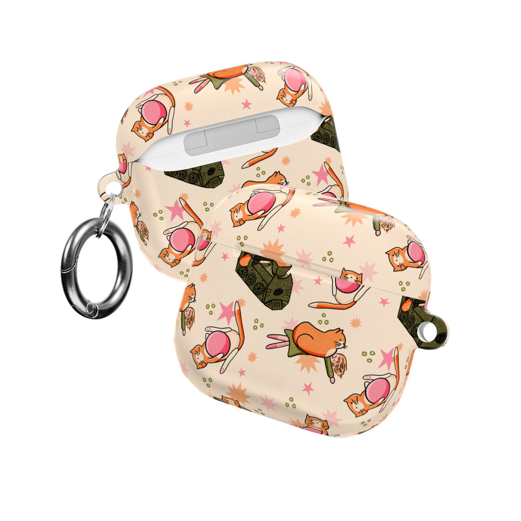 Cute Cat Pattern AirPod Case — Kawaii Orange Kitty Tech Cover