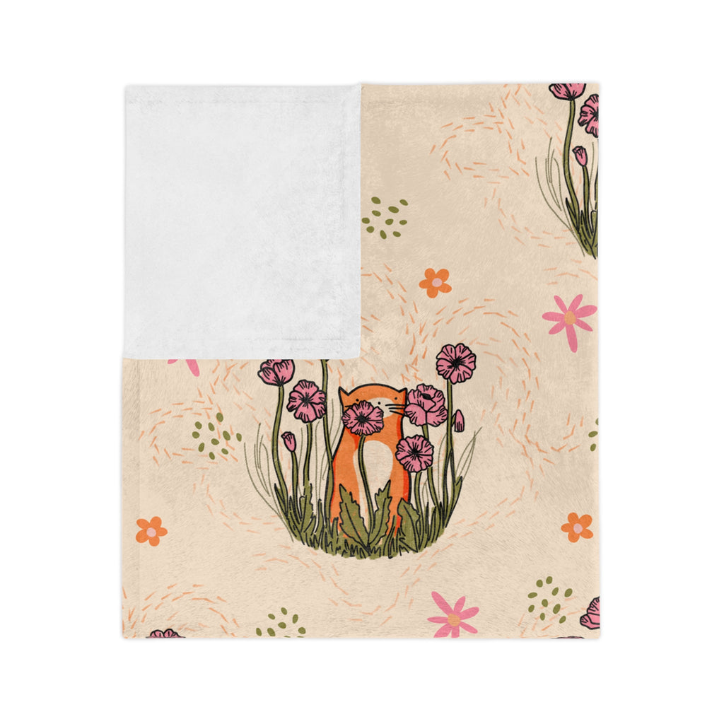 Floral Cat Microfiber Blanket — Soft Velveteen Animal Print Throw for Nursery & Cozy Home