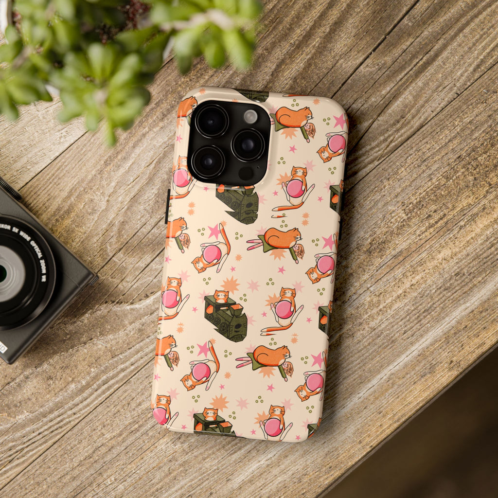 Simba Cat Phone Case with Toys, Cute Orange Cat Case, Playful Cat Lover Gift, Kawaii Cat Design, iPhone Samsung Case
