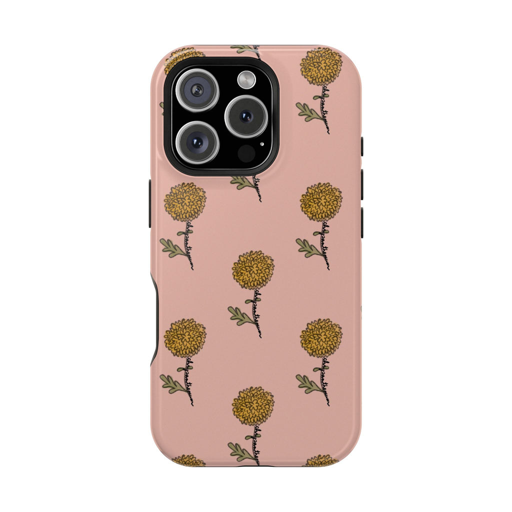 Golden Mum Flower phone case Magnetic Impact-Resistant Case | MagSafe compatible, floral dusty-rose