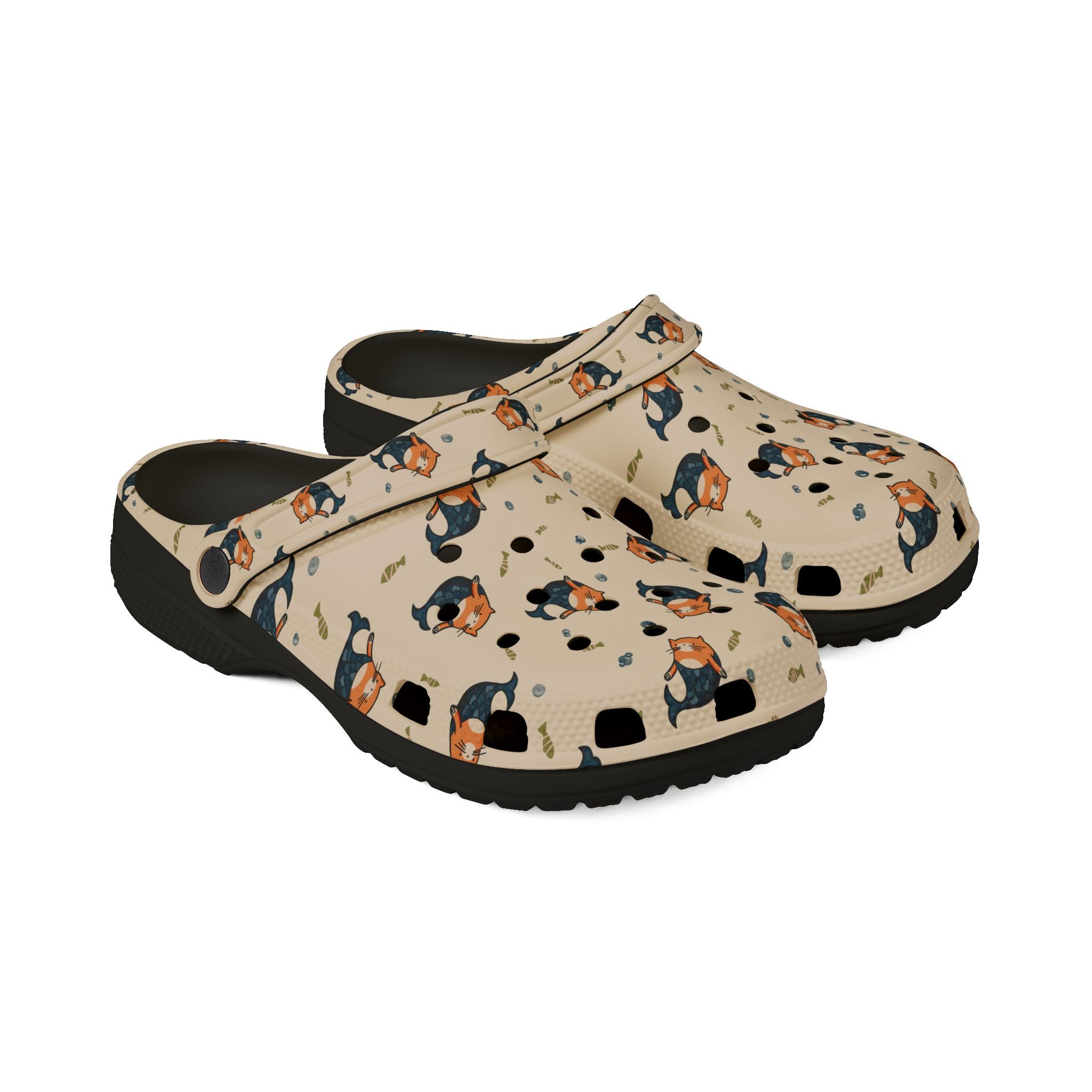 Mermaid Cat Pattern EVA Foam Clogs — Cute Cat Slip-On Garden Shoes