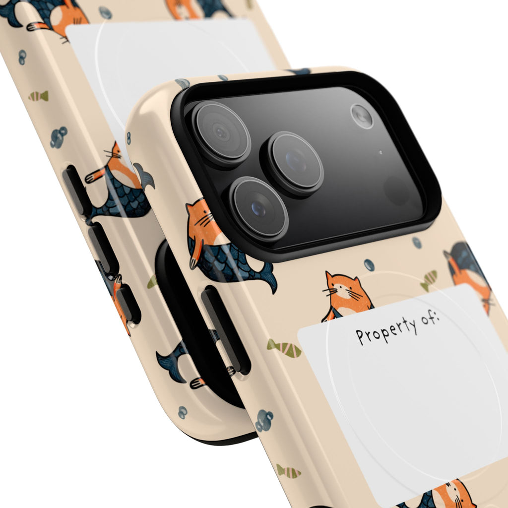 Mag Safe Cat Mermaid Pattern Tough Magnetic Phone Case "Property of" Label
