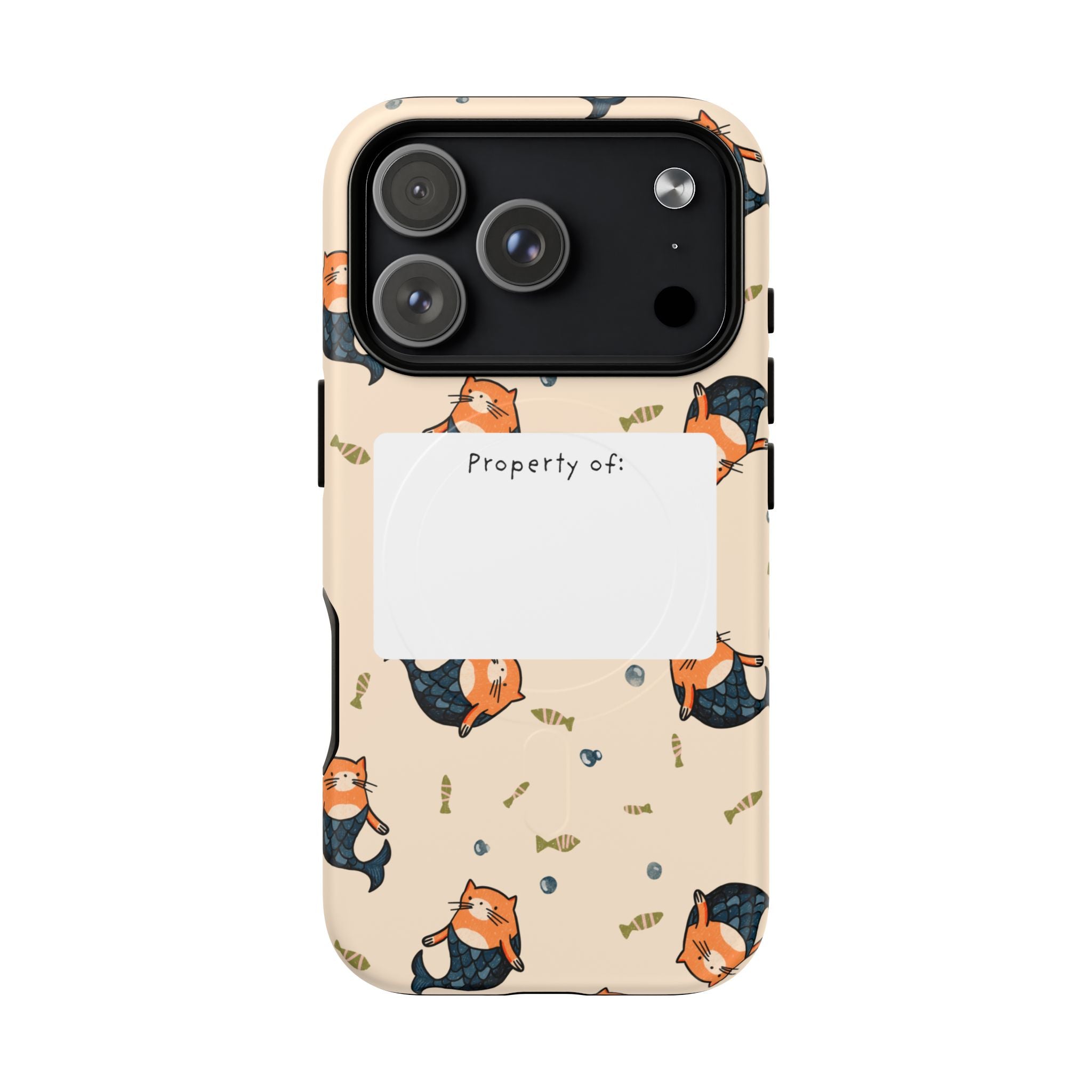 Mag Safe Cat Mermaid Pattern Tough Magnetic Phone Case "Property of" Label