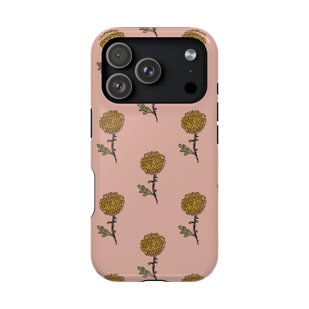Golden Mum Flower phone case Magnetic Impact-Resistant Case | MagSafe compatible, floral dusty-rose