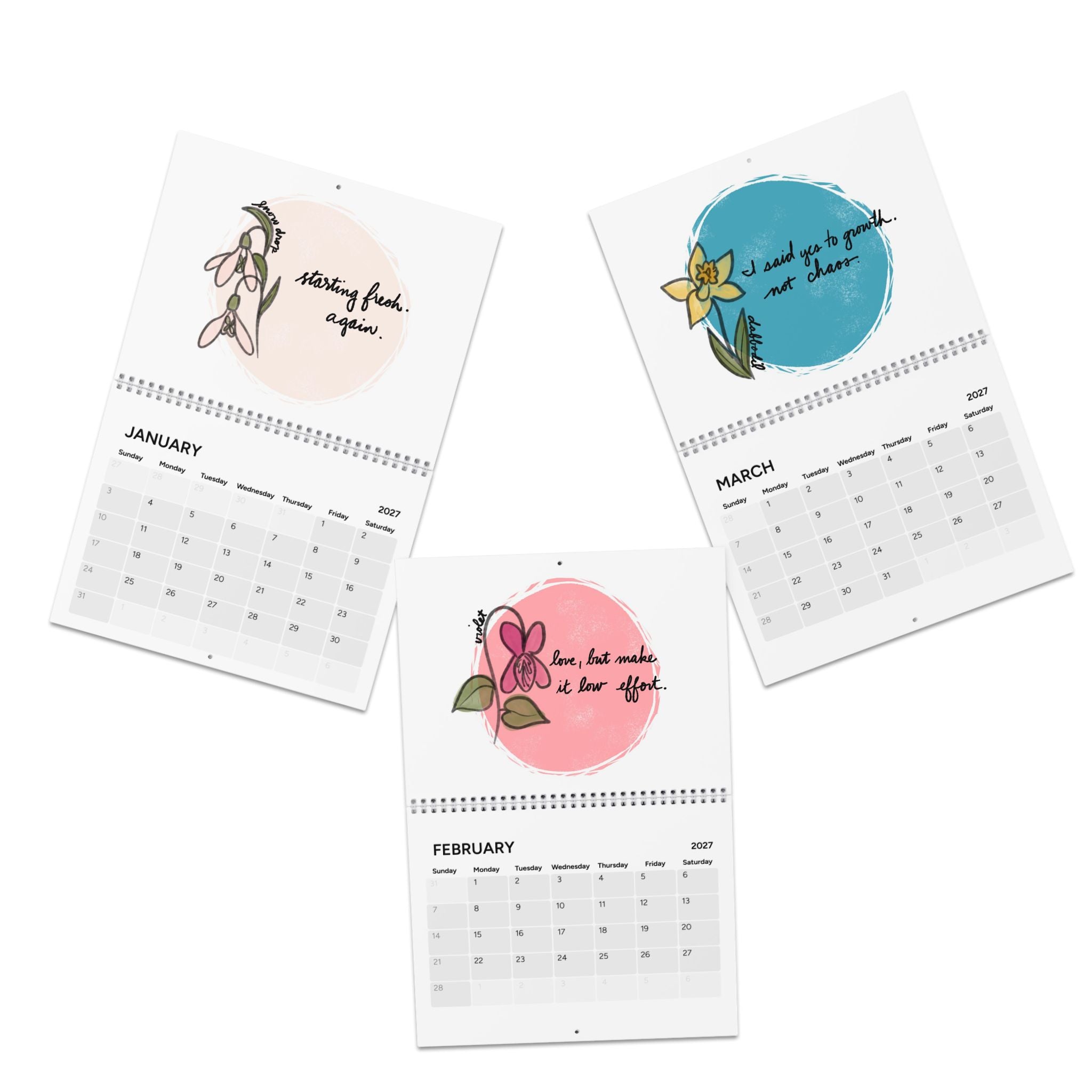 Starting Fresh Floral Calendar 2027 Wall Calendar | Monthly Planner, Birth Month Flowers