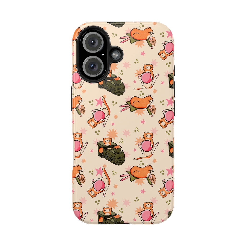 Simba Cat Phone Case with Toys, Cute Orange Cat Case, Playful Cat Lover Gift, Kawaii Cat Design, iPhone Samsung Case