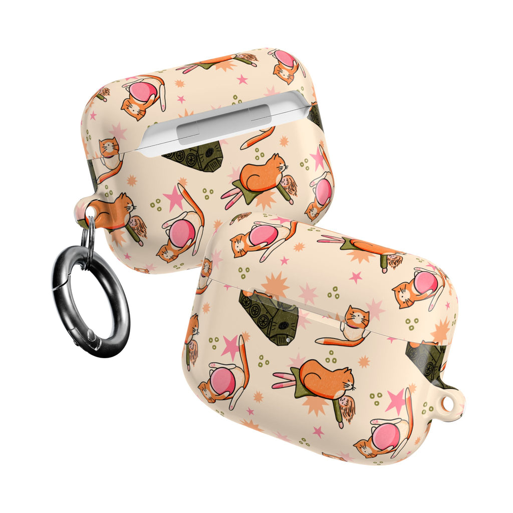 Cute Cat Pattern AirPod Case — Kawaii Orange Kitty Tech Cover
