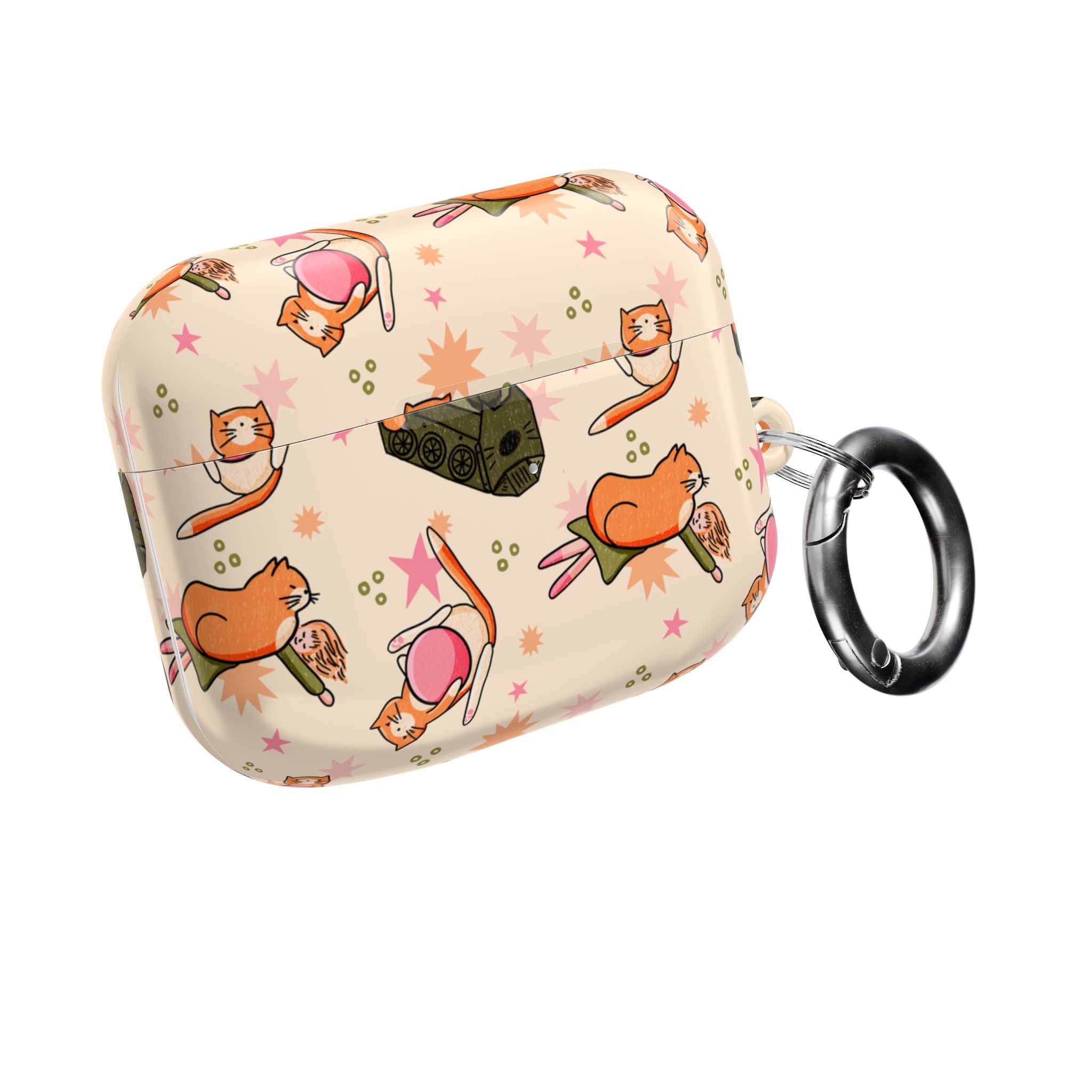 Cute Cat Pattern AirPod Case — Kawaii Orange Kitty Tech Cover
