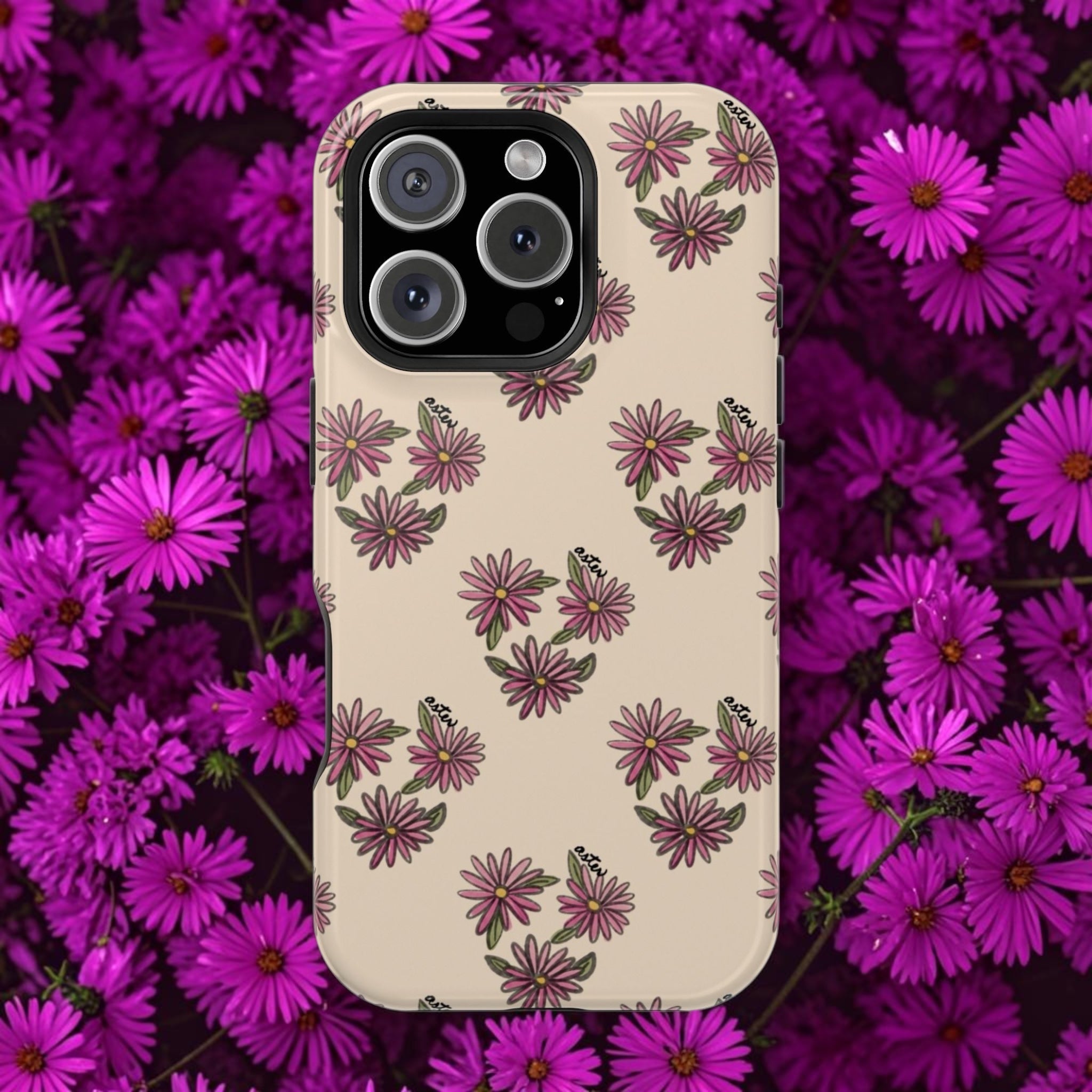 Pink Asters Floral Phone Case | Magnetic Impact-Resistant Case