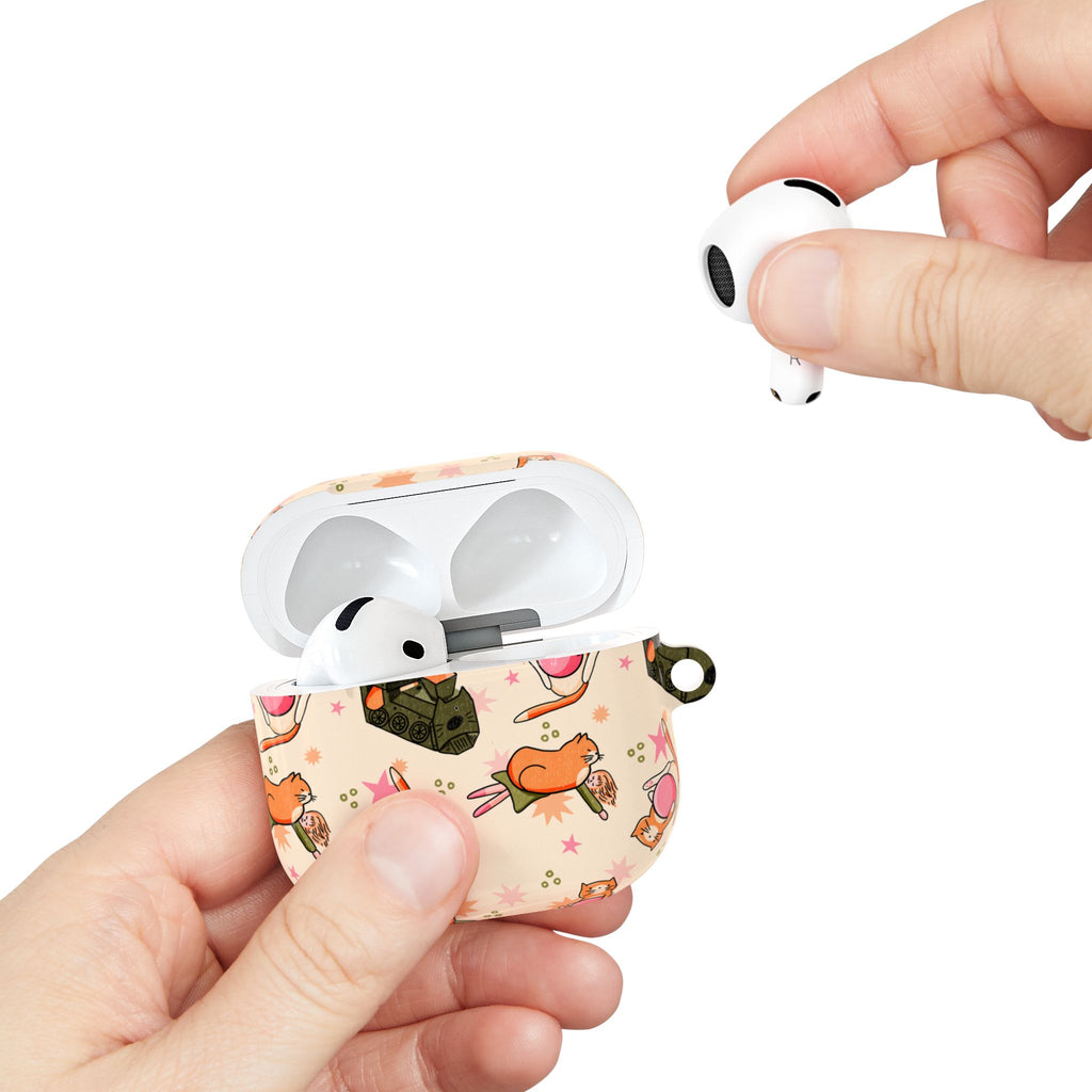 Cute Cat Pattern AirPod Case — Kawaii Orange Kitty Tech Cover
