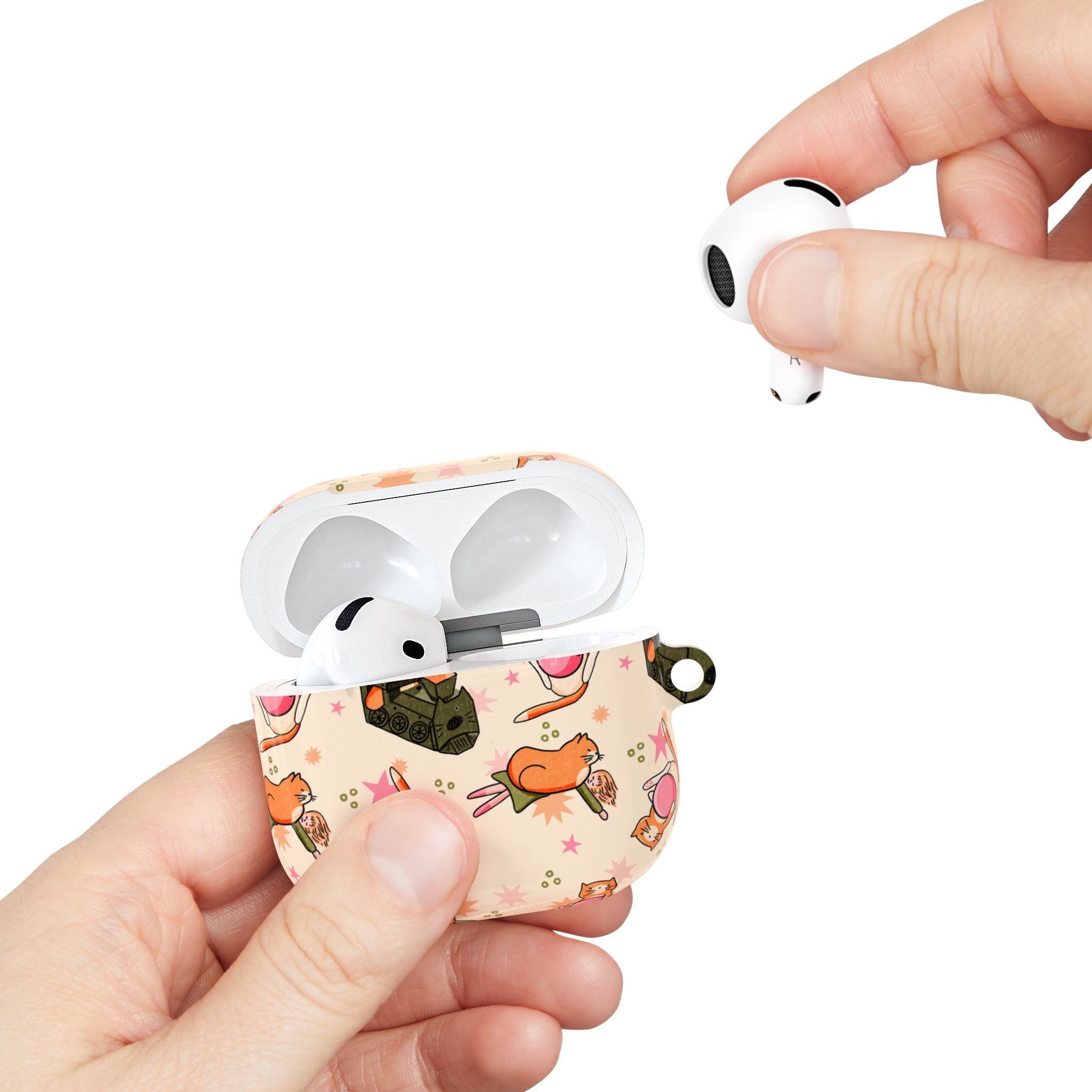 Cute Cat Pattern AirPod Case — Kawaii Orange Kitty Tech Cover
