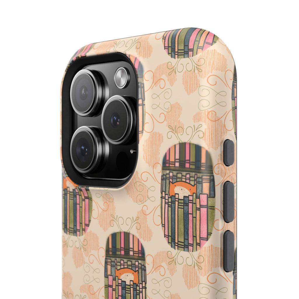 Phone Case Library Cat Pattern Magnetic Impact Resistant Case