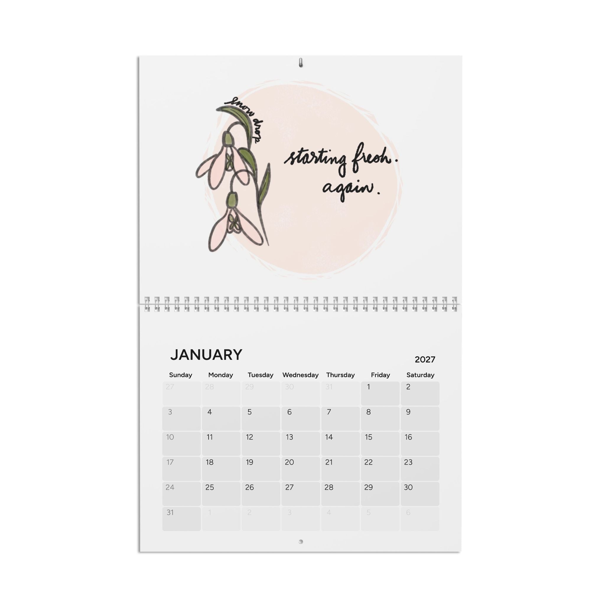 Starting Fresh Floral Calendar 2027 Wall Calendar | Monthly Planner, Birth Month Flowers