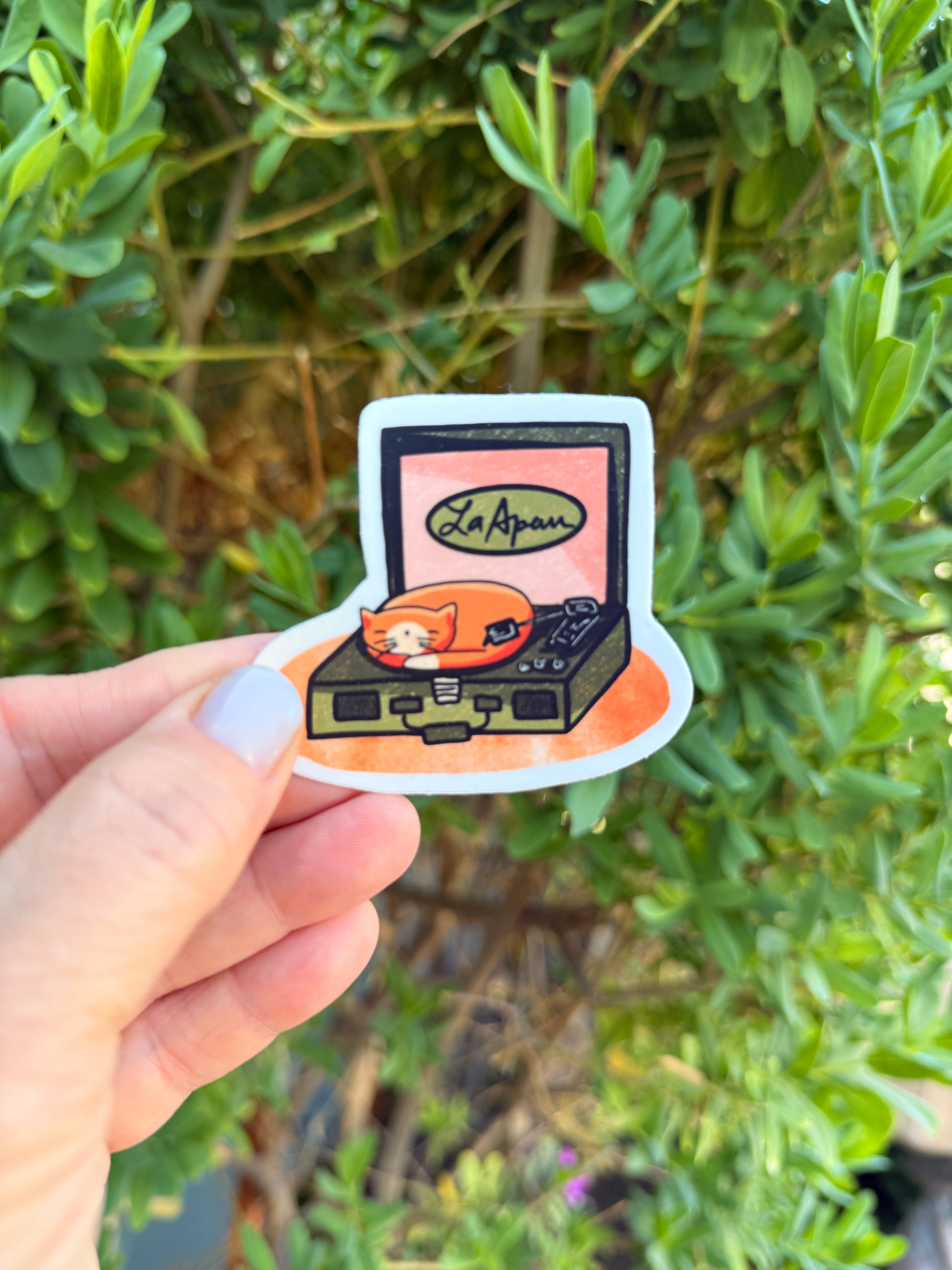 Cat Sleeping on Record Player Sticker