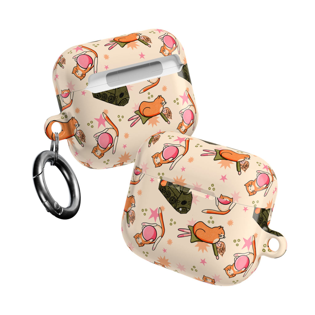 Cute Cat Pattern AirPod Case — Kawaii Orange Kitty Tech Cover