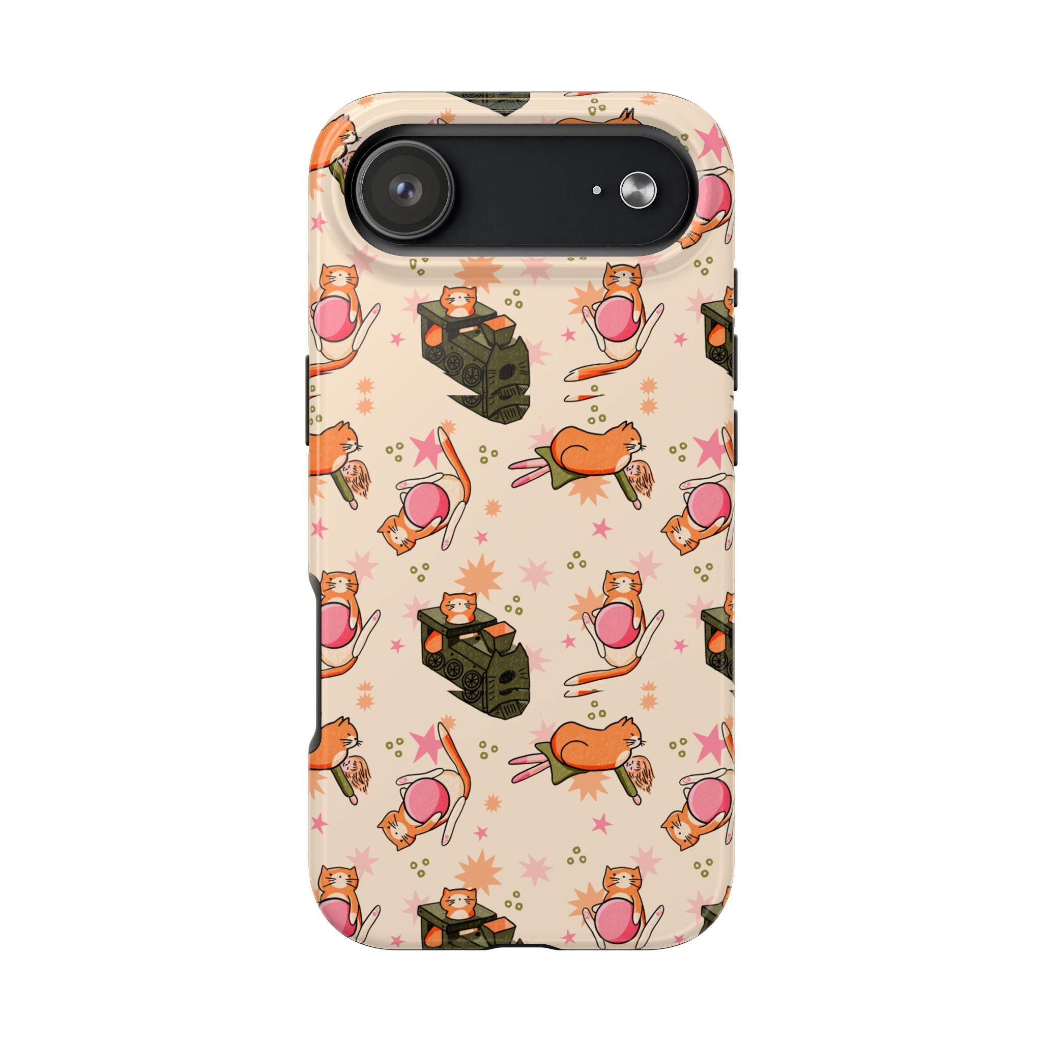 Simba Cat Phone Case with Toys, Cute Orange Cat Case, Playful Cat Lover Gift, Kawaii Cat Design, iPhone Samsung Case