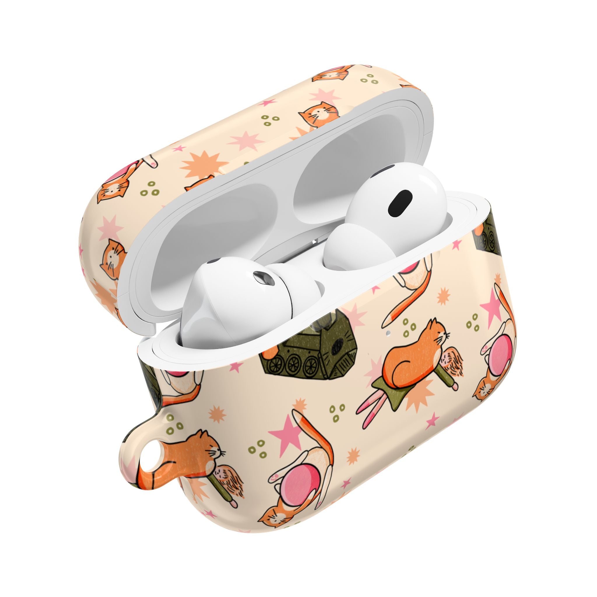 Cute Cat Pattern AirPod Case — Kawaii Orange Kitty Tech Cover