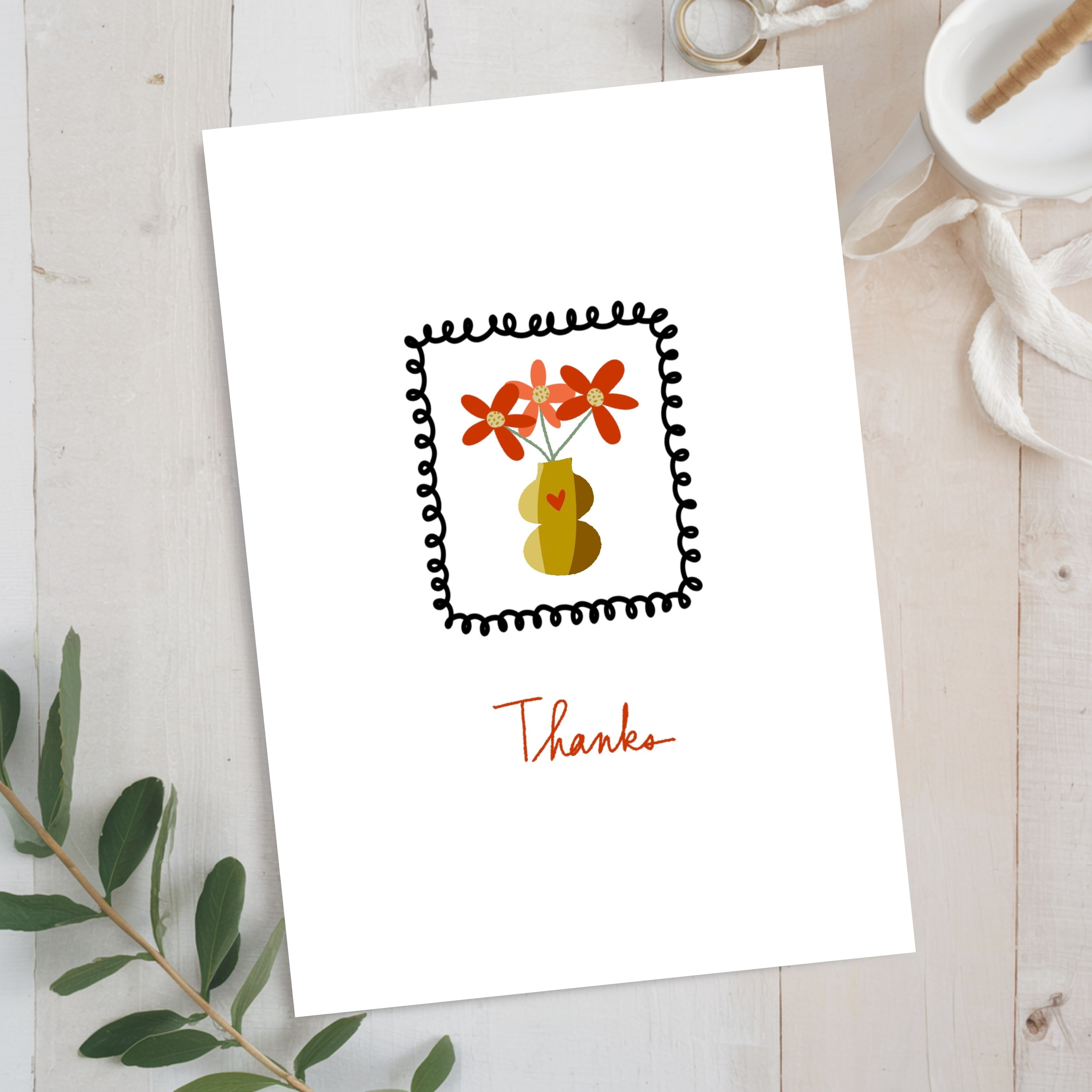 Floral Thank you Card-Instant download