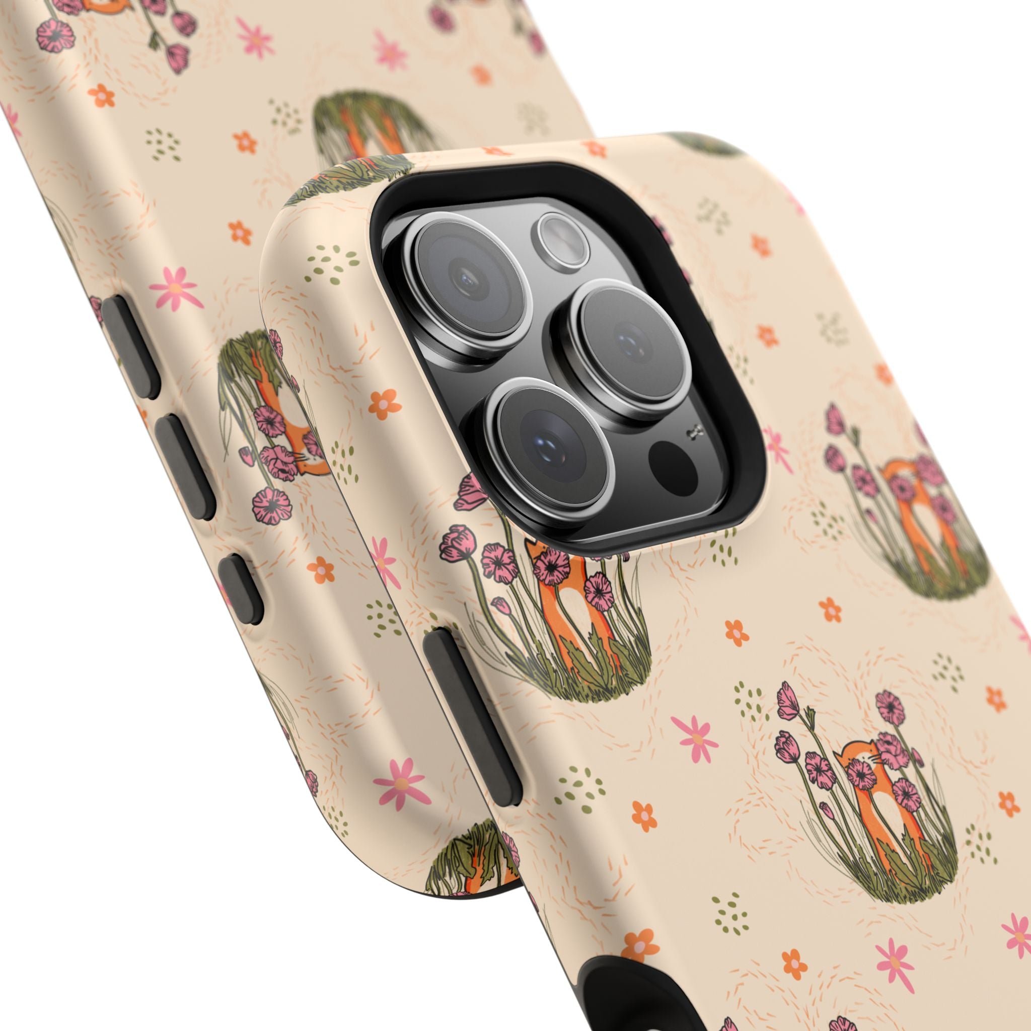 Floral Cat Pattern Magnetic Impact-Resistant Phone Case