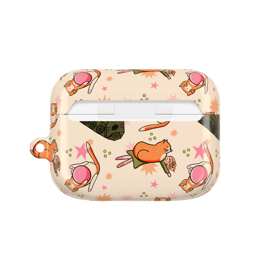 Cute Cat Pattern AirPod Case — Kawaii Orange Kitty Tech Cover