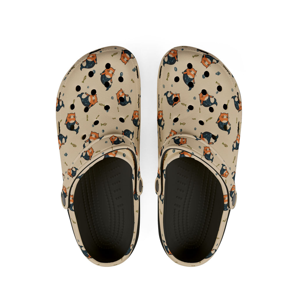 Mermaid Cat Pattern EVA Foam Clogs — Cute Cat Slip-On Garden Shoes