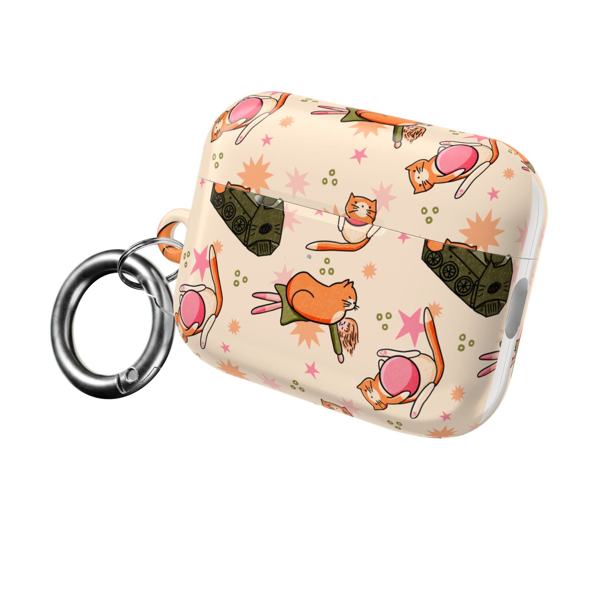 Cute Cat Pattern AirPod Case — Kawaii Orange Kitty Tech Cover