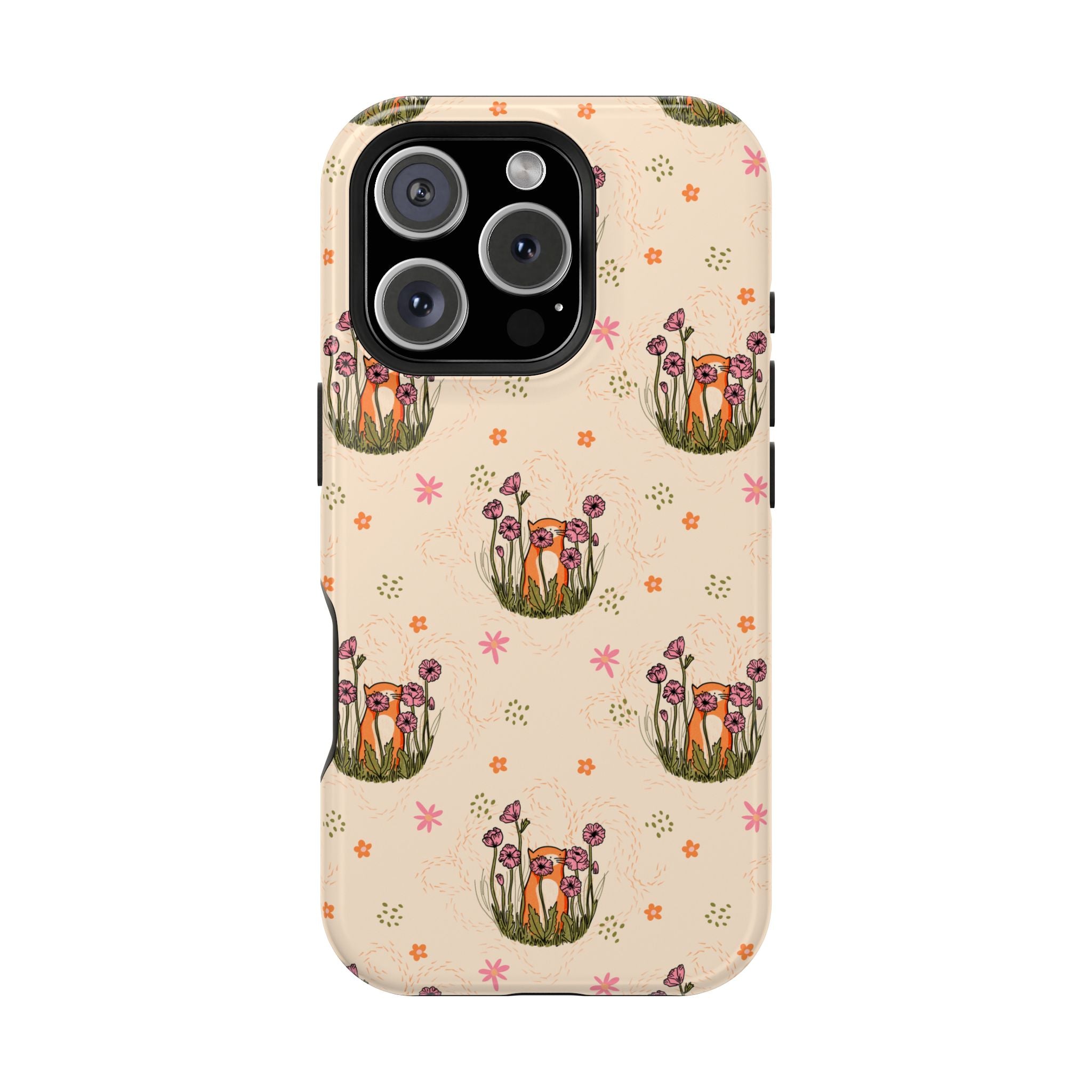 Floral Cat Pattern Magnetic Impact-Resistant Phone Case