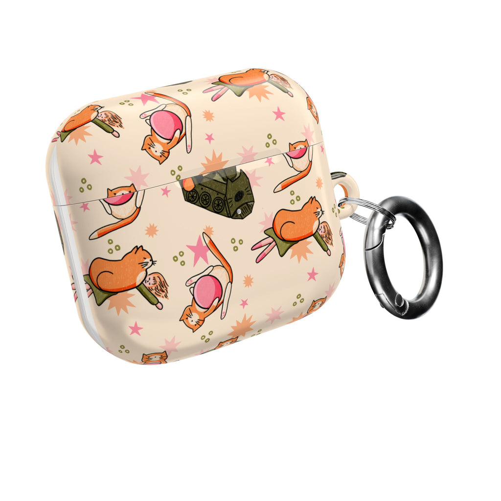 Cute Cat Pattern AirPod Case — Kawaii Orange Kitty Tech Cover