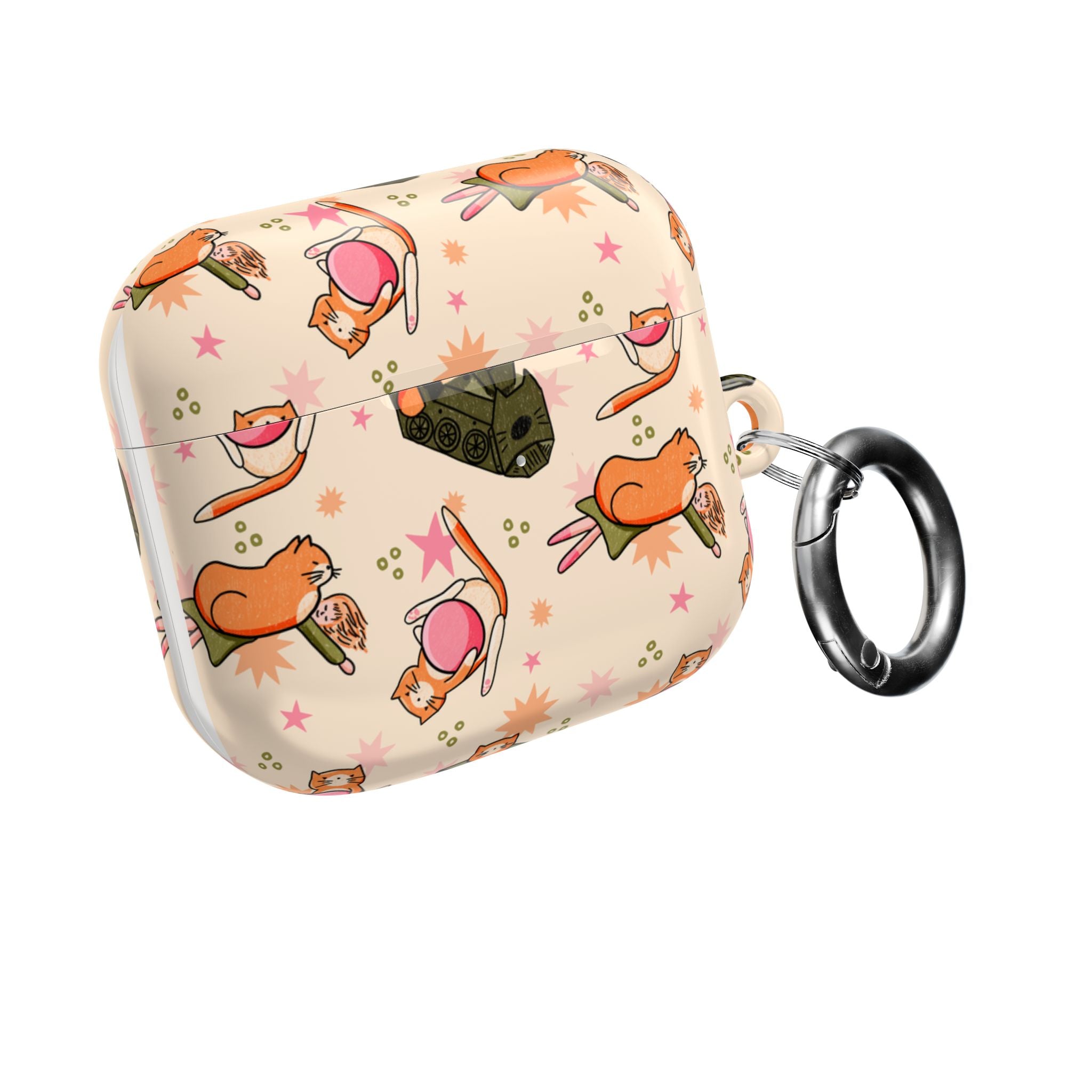 Cute Cat Pattern AirPod Case — Kawaii Orange Kitty Tech Cover