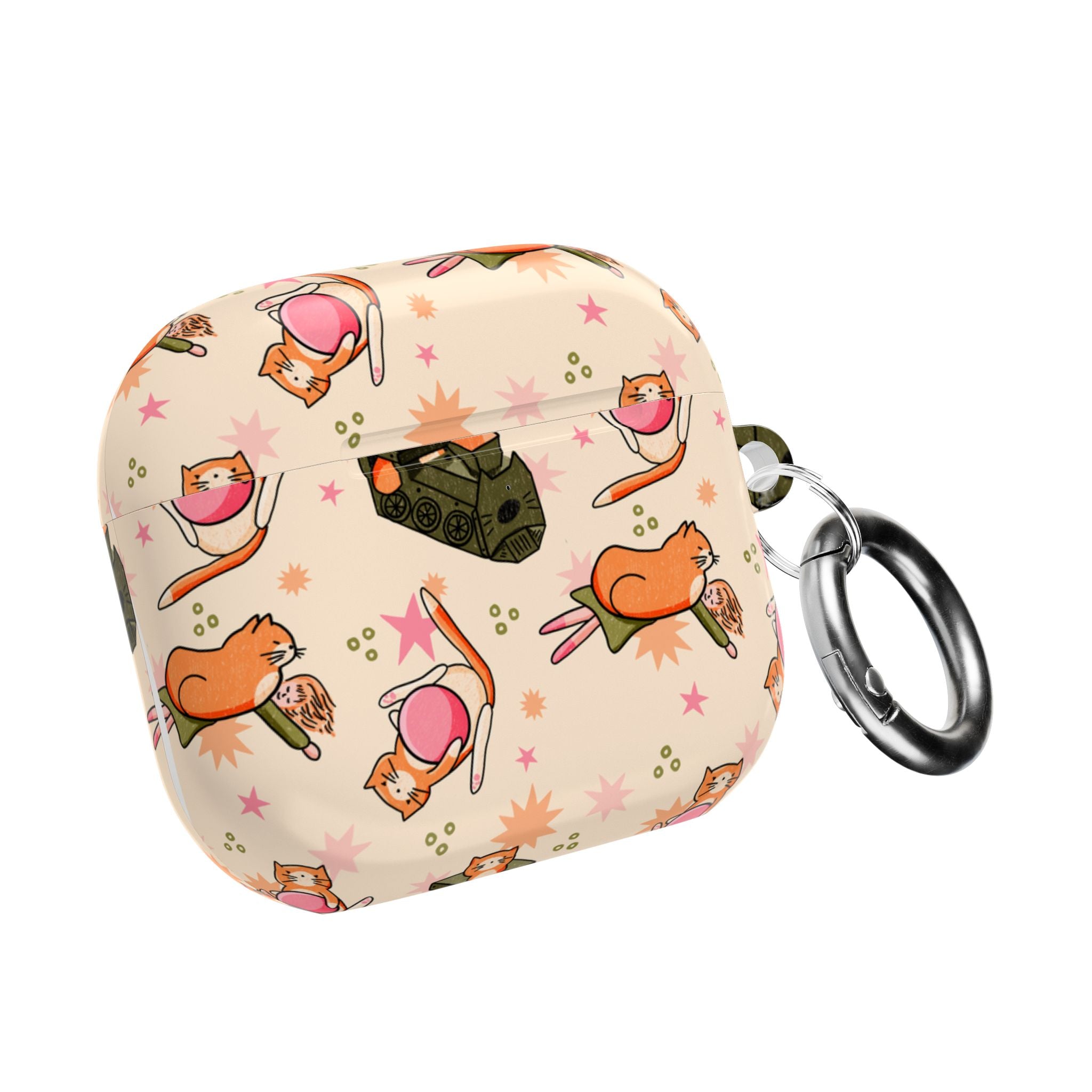 Cute Cat Pattern AirPod Case — Kawaii Orange Kitty Tech Cover