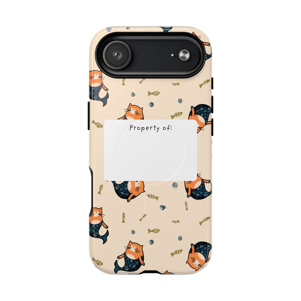 Mag Safe Cat Mermaid Pattern Tough Magnetic Phone Case "Property of" Label