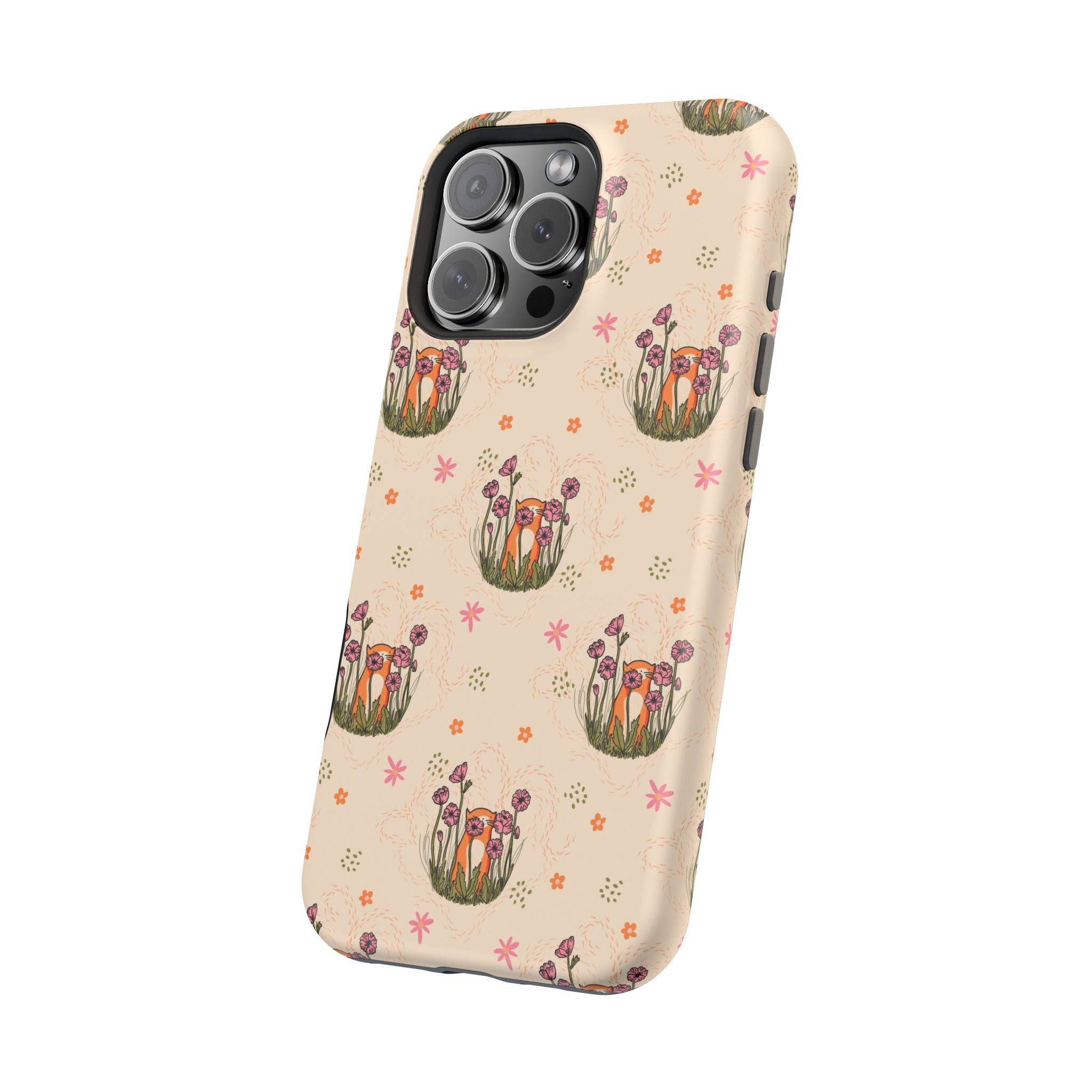 Floral Cat Pattern Magnetic Impact-Resistant Phone Case