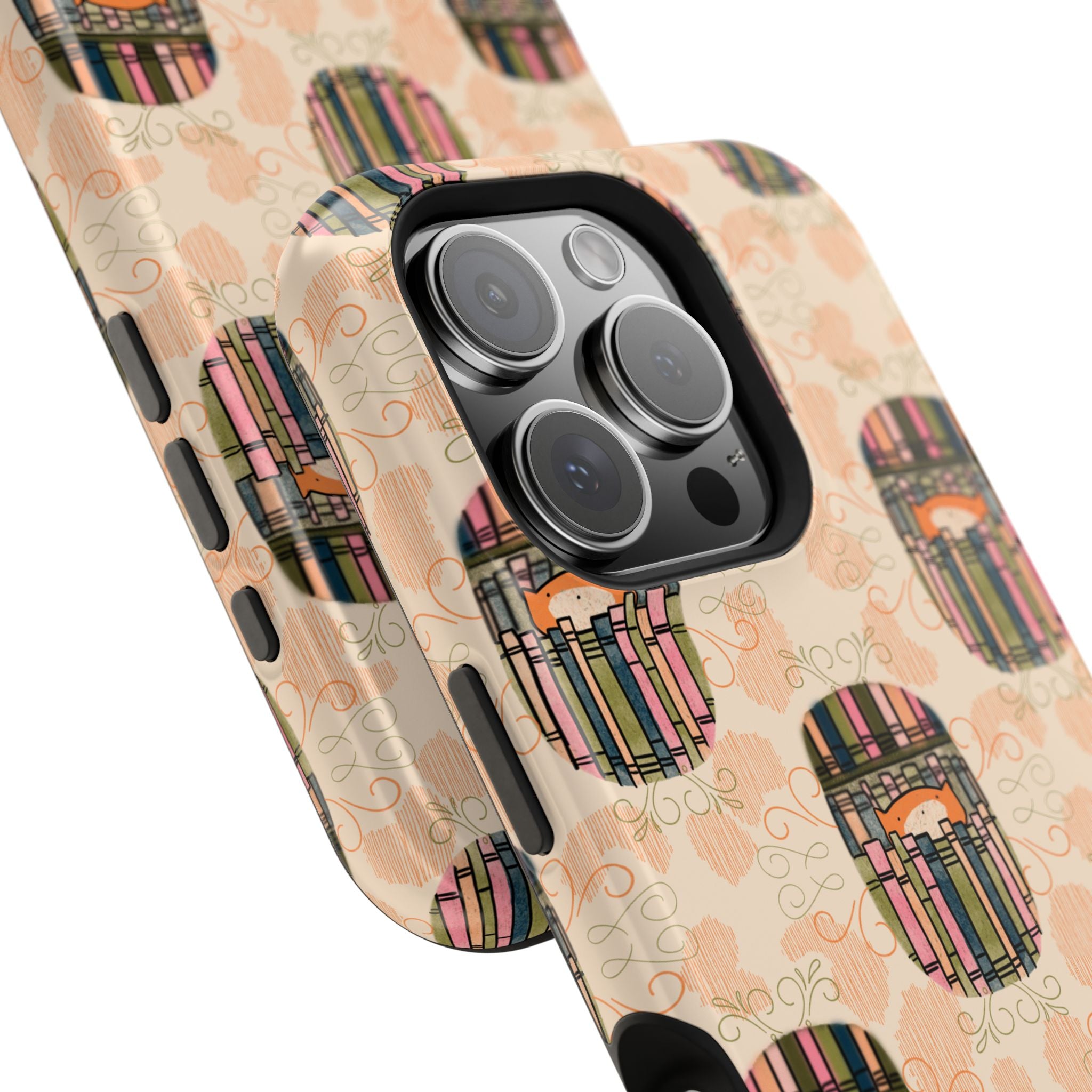 Phone Case Library Cat Pattern Magnetic Impact Resistant Case