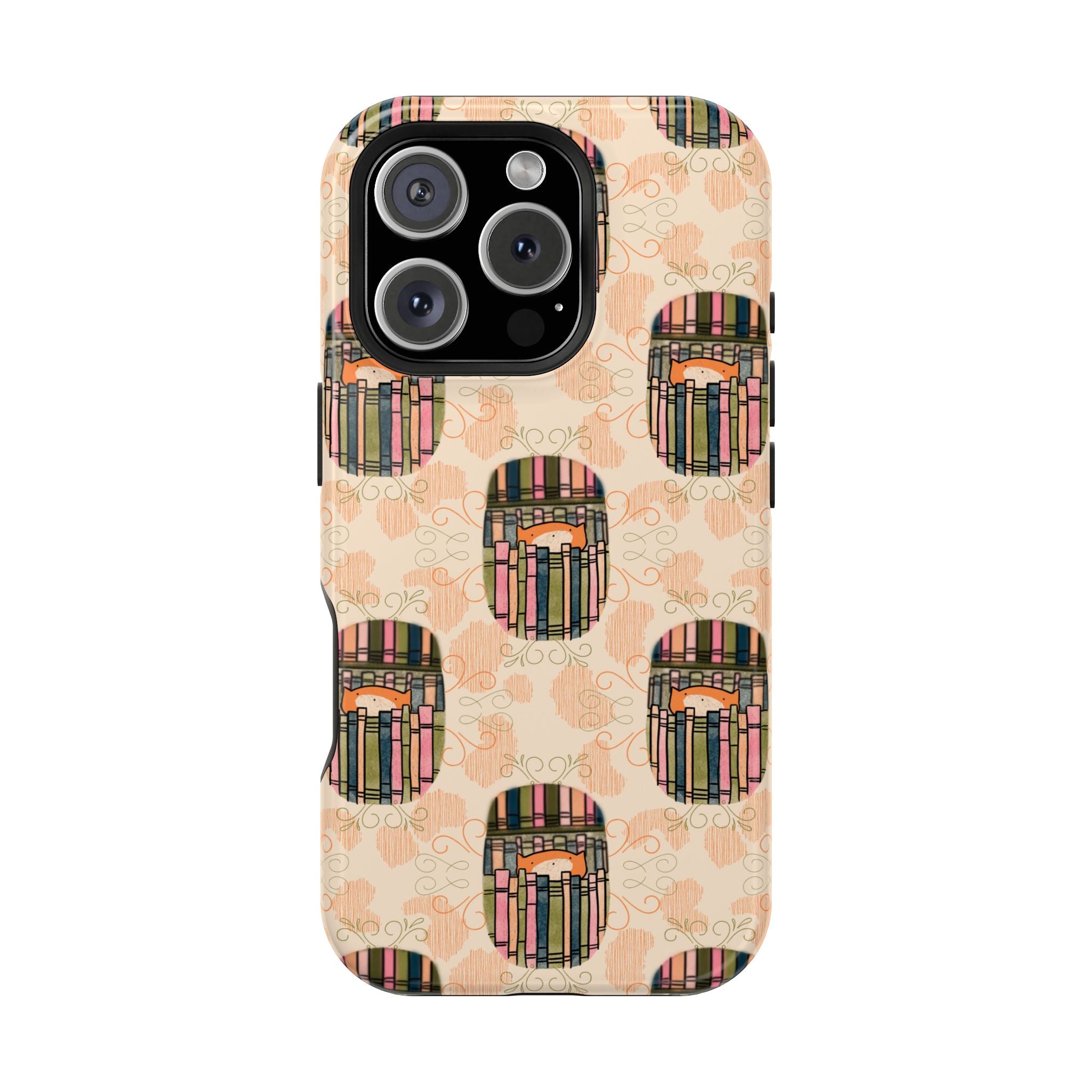 Phone Case Library Cat Pattern Magnetic Impact Resistant Case