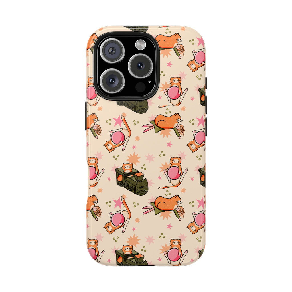 Simba Cat Phone Case with Toys, Cute Orange Cat Case, Playful Cat Lover Gift, Kawaii Cat Design, iPhone Samsung Case